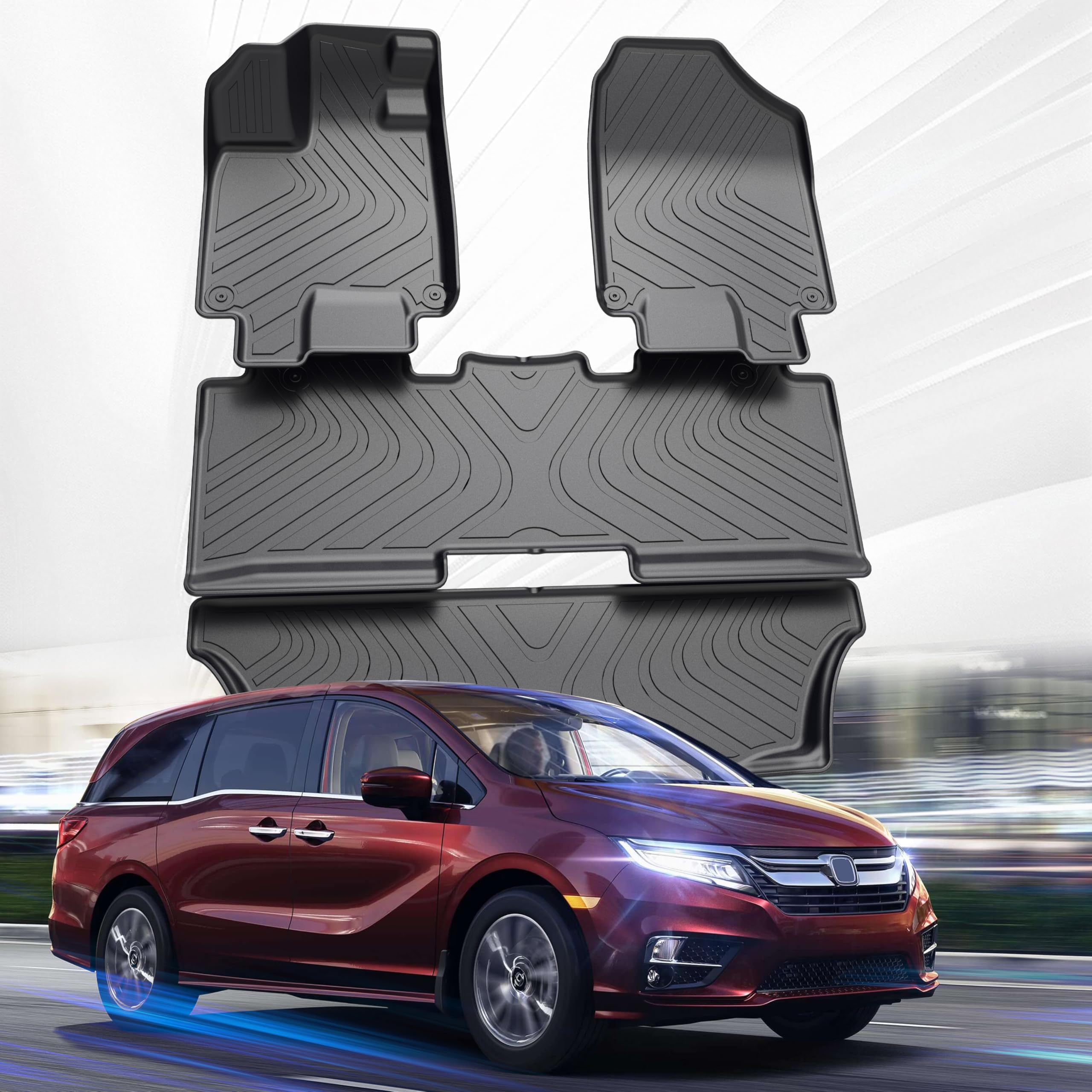 All Weather Floor Mats for Honda Odyssey 2026 2025 2024 2023 2022 2021 2020 2019 2018 Mini Passenger Van, Anti-Slip Custom Fit TPE Car Liners, 1st & 2nd & 3rd Row for Odyssey Accessories, Black