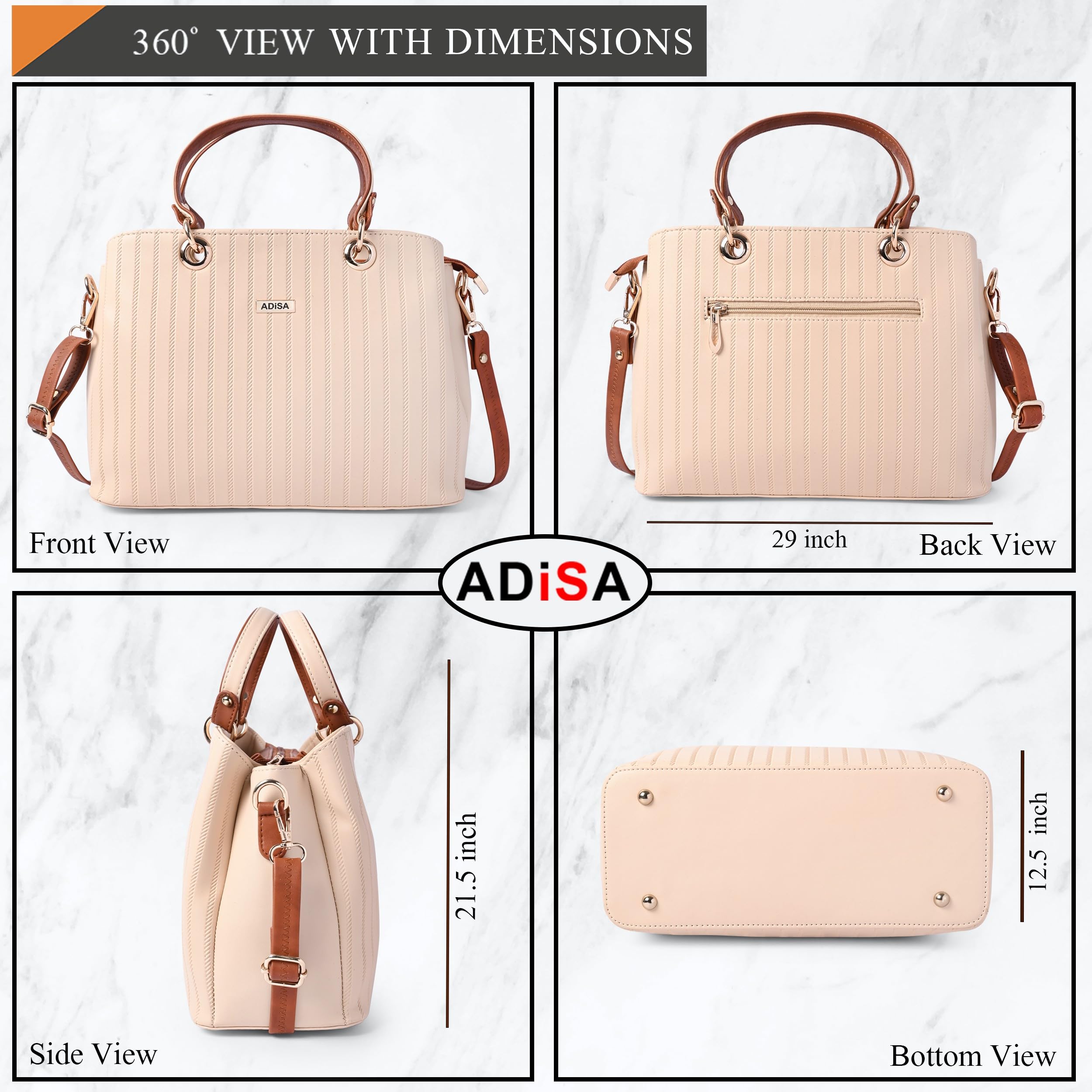 ADISA Texture Stripes Handbag Shoulder Bag For Women And Girls With Sling Belt (Ad4074-Cre),Off White
