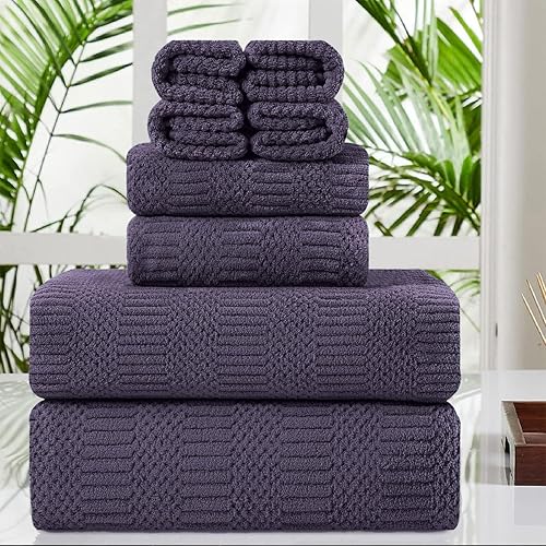 Juego de 8 toallas de baño moradas de gran tamaño, 2 toallas de baño extragrandes, 2 toallas de mano, 4 toallas pequeñas, 600GSM, suaves, altamente
