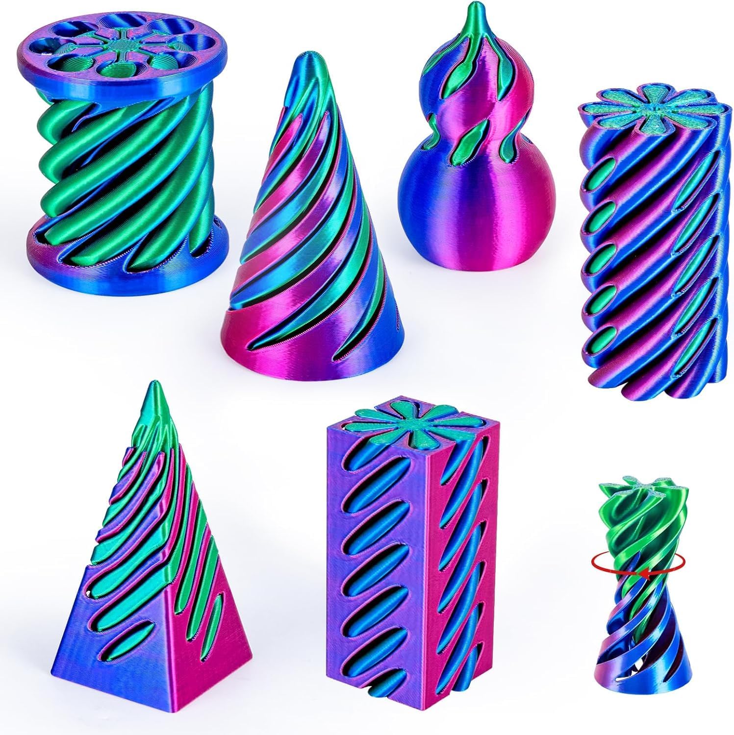 6 Pack 3D Printed Spiral Fidget Gadgets for Adults, Impossible Cone and Pyramid Passthrough Desk Sculpture, Optical Illusion Sensory Tools for Office Focus and Stress Relief, Red & Blue