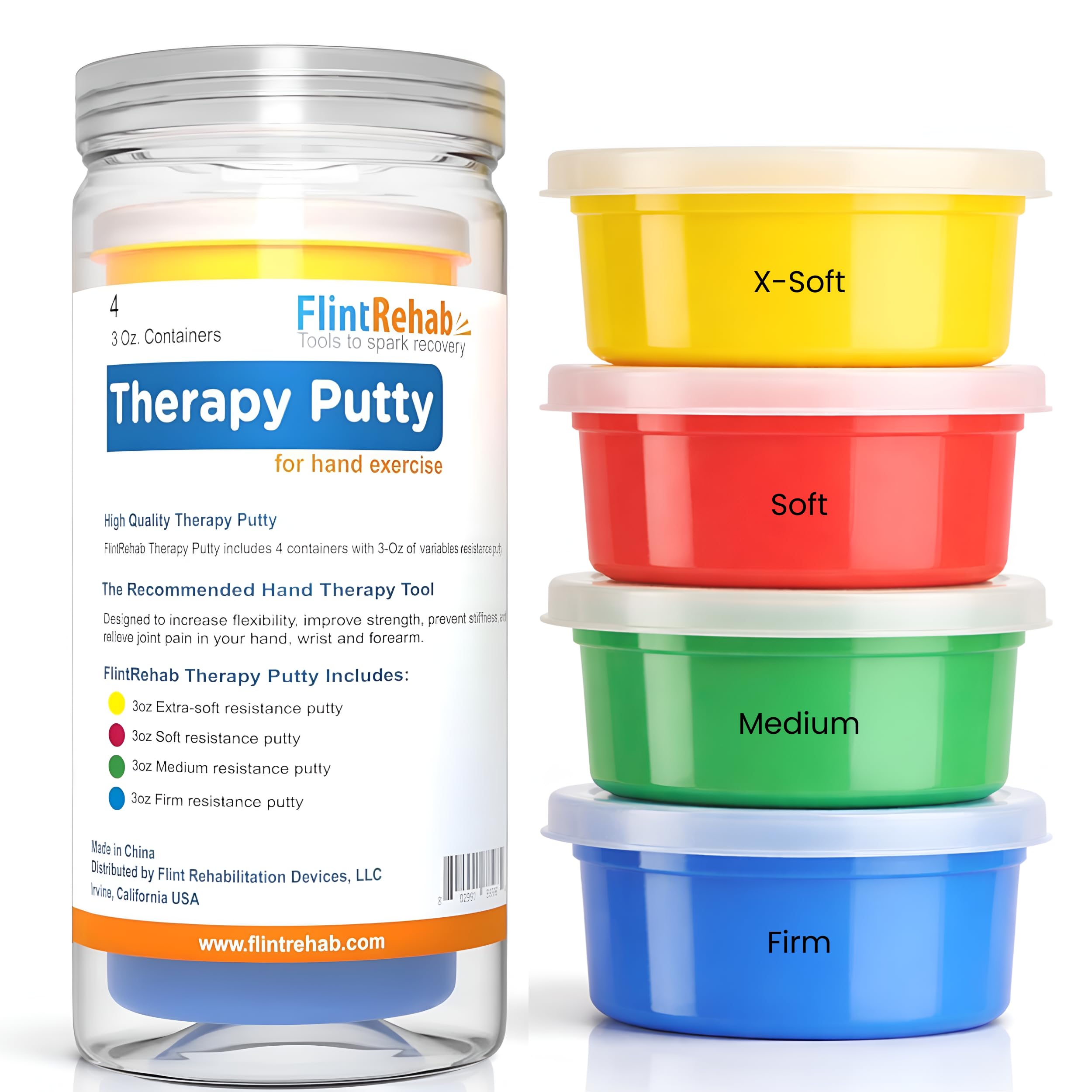 FlintRehab Therapy Putty for Teens & Adults (4 Pack, 3 Oz Each) - Putty for Hand Therapy, Fidgeting & Stress Relief - Non-Toxic Resistive Exercise