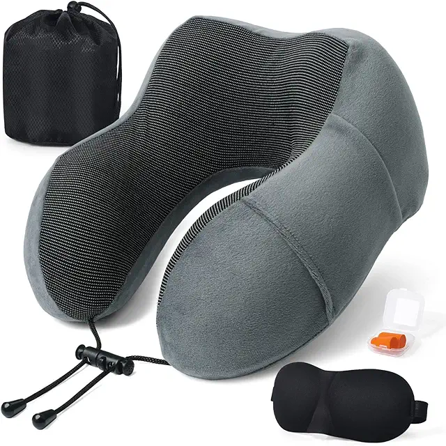 Almohada Cervical de Viaje con Espuma Memoria, Máscara y Tapones