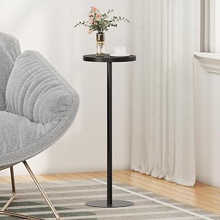 TUTOTAK Tall Round Side Table Black - Small Pedestal End Table for Living Room, Bedroom, 10x10x27.5in, Sturdy & Easy Assembly