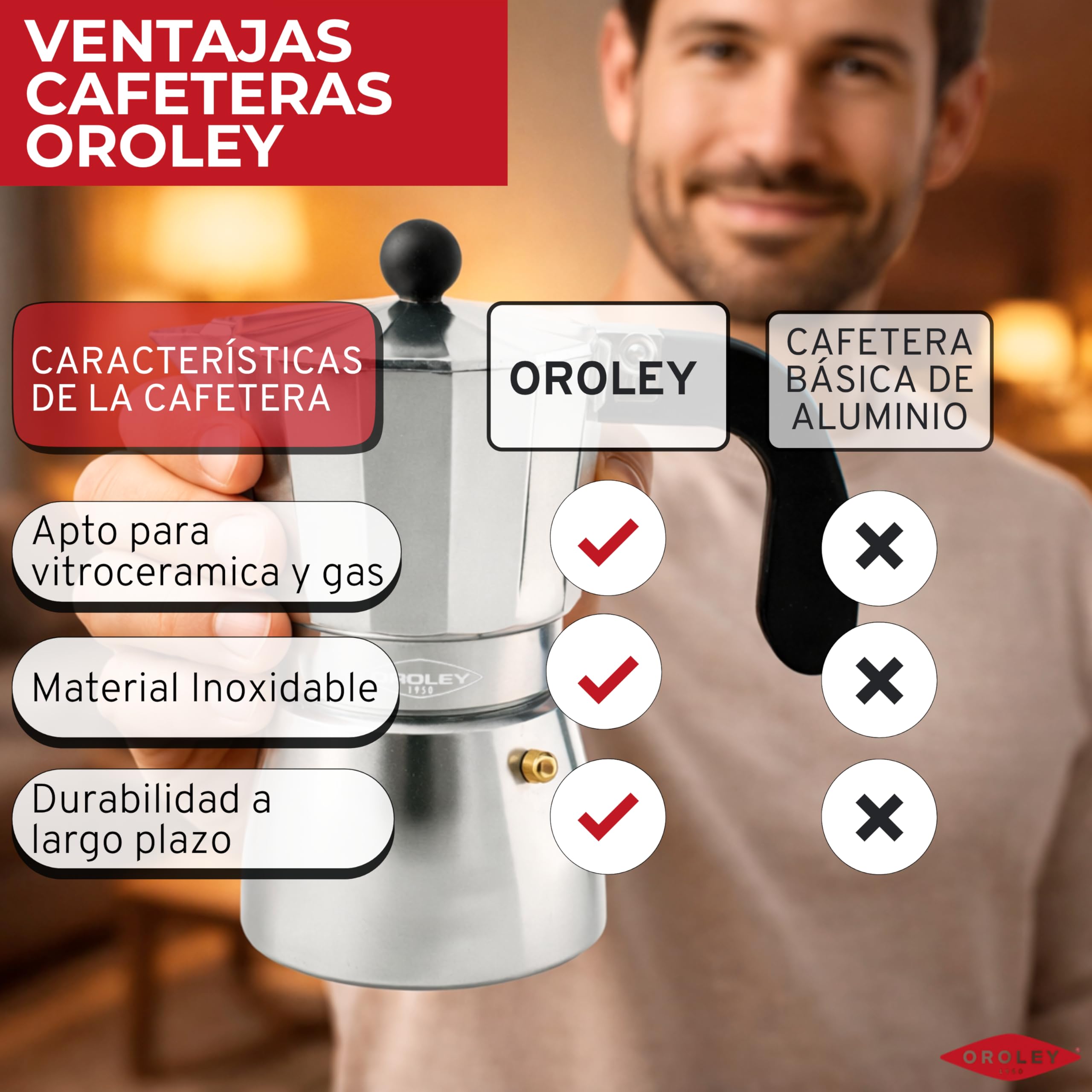 Oroley - New Dakar Nature - Cafetera Italiana Aluminio | Cafetera Vitrocerámica, Fuego y Gas | Estilo Tradicional (9 Tazas)