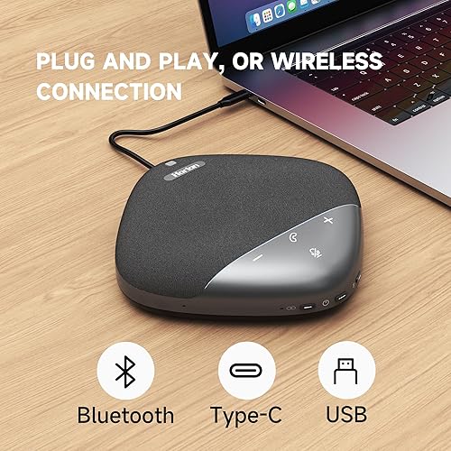 Miniatura 7 de HORION Altavoz de conferencia con micrófono, altavoz Bluetooth inalámbrico para computadora de reuniones de oficina, con 8 micrófonos, captación de