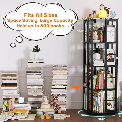 Miniatura 4 de Aheaplus Estantería giratoria, estantería giratoria de madera de 360 exhibiciones, estantería de pie, estante angosto, organizador giratorio para