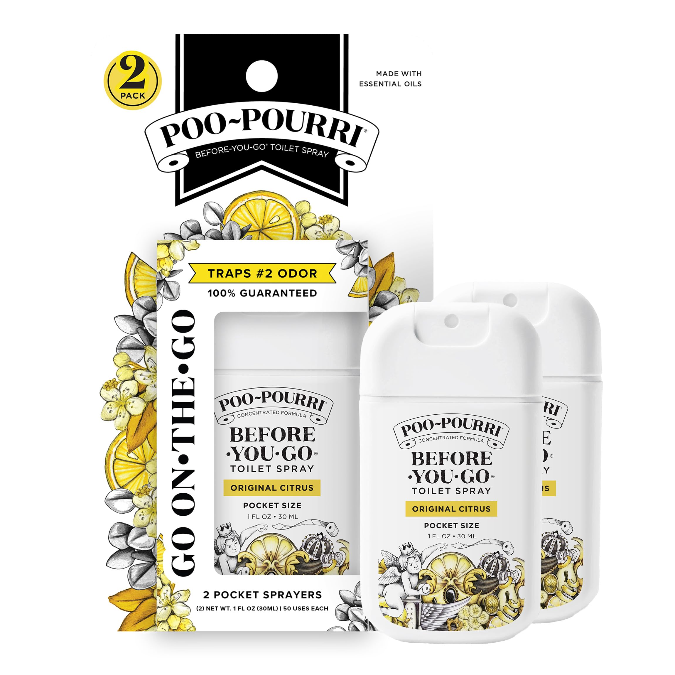 Photo 1 of Poo-Pourri Before-You-Go Pocket Toilet Spray, Travel Essentials, Original Citrus, 1 Fl Oz 2 Pack, Up to 50 Uses, On-The-Go Bathroom Odor Deodorizer with Essential Oils, TSA Approved Size