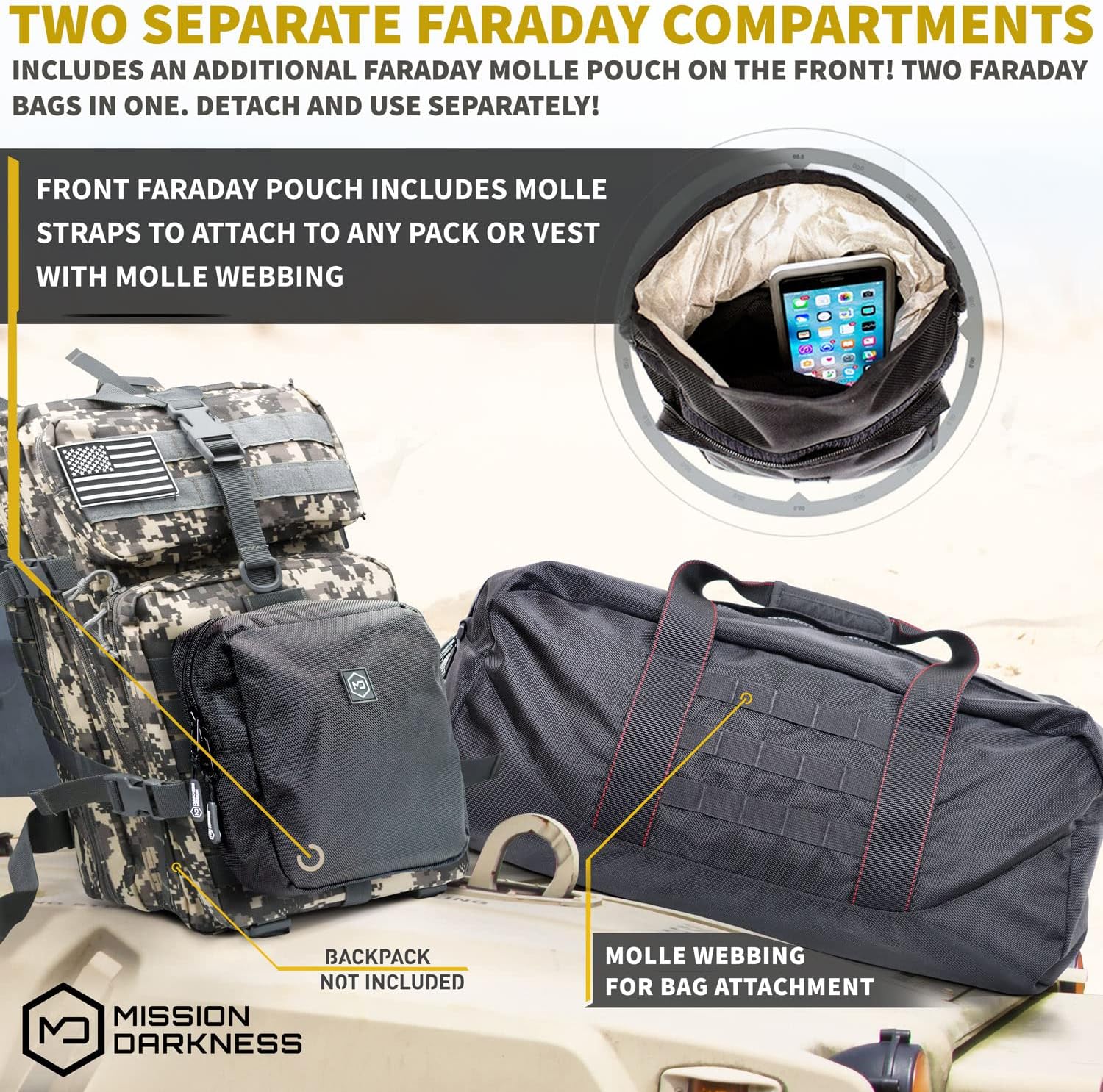 Mission Darkness X2 Faraday Duffel Bag + Detachable MOLLE Faraday Pouch (Gen 2) // Military-Grade RF Shielding for Large Electronics & Mobile Devices // Digital Forensics Signal Isolation Data Privacy - Image 2