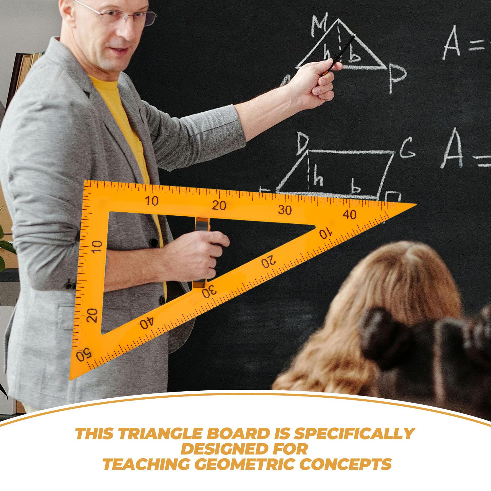 Équerre Magnétique en Plastique pour Tableau Noir Poignée Amovible, Règle Triangulaire 60° pour Démonstrations Géométriques en Milieu Scolaire