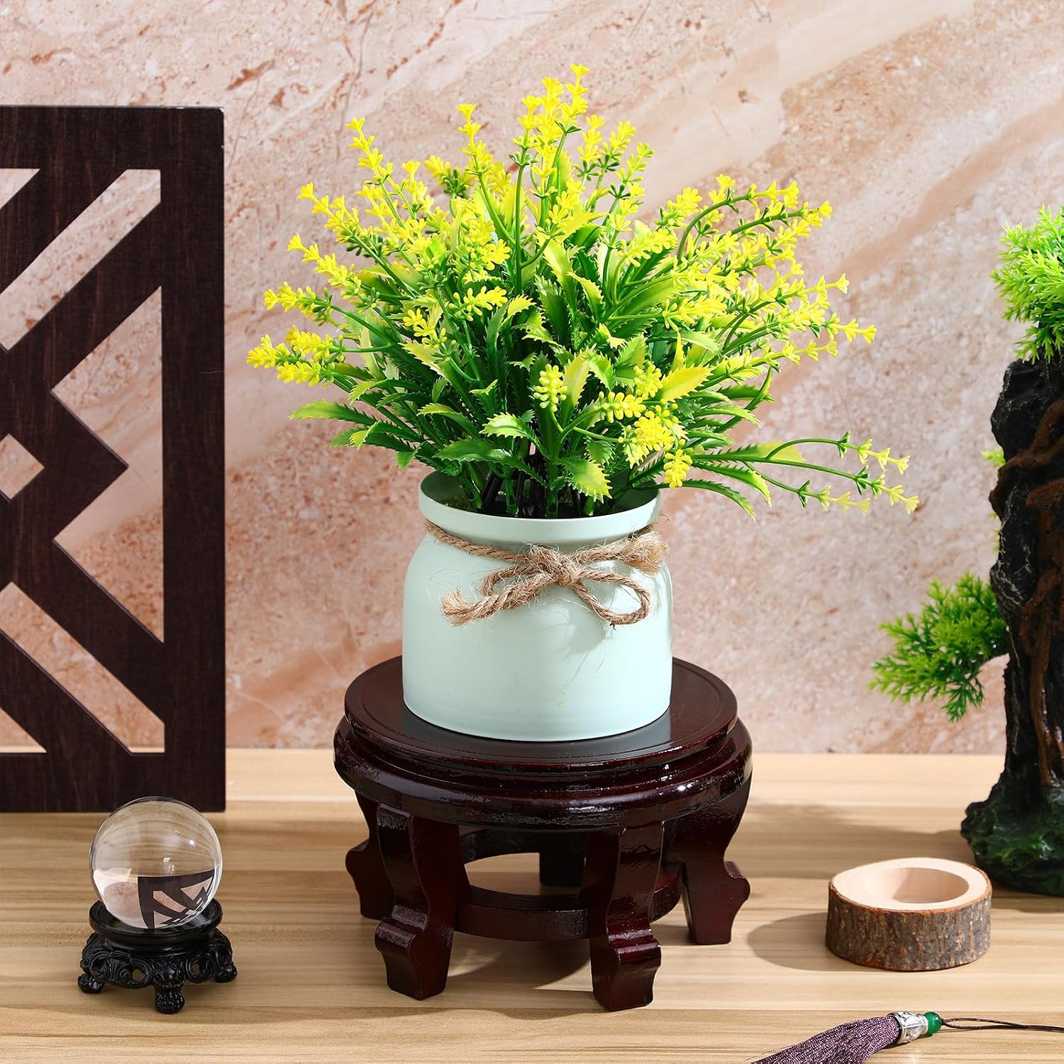 Vaguelly Wooden Plant Stand 6.3 Inch Indoor Flower Pot Holder Oriental Display Base for Succulents Vase Fishbowl Riser image 5