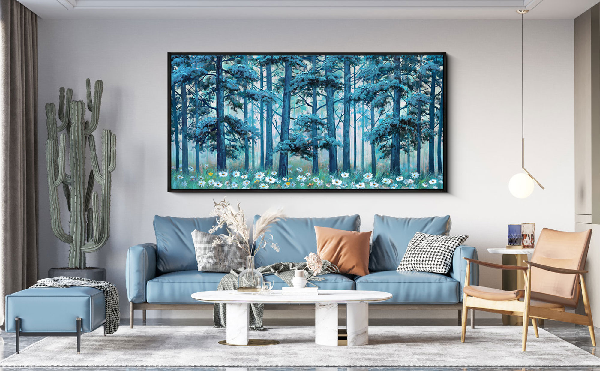 Amazon.com: XLSJERST Blue Tree Canvas Wall Art Forest Landscape