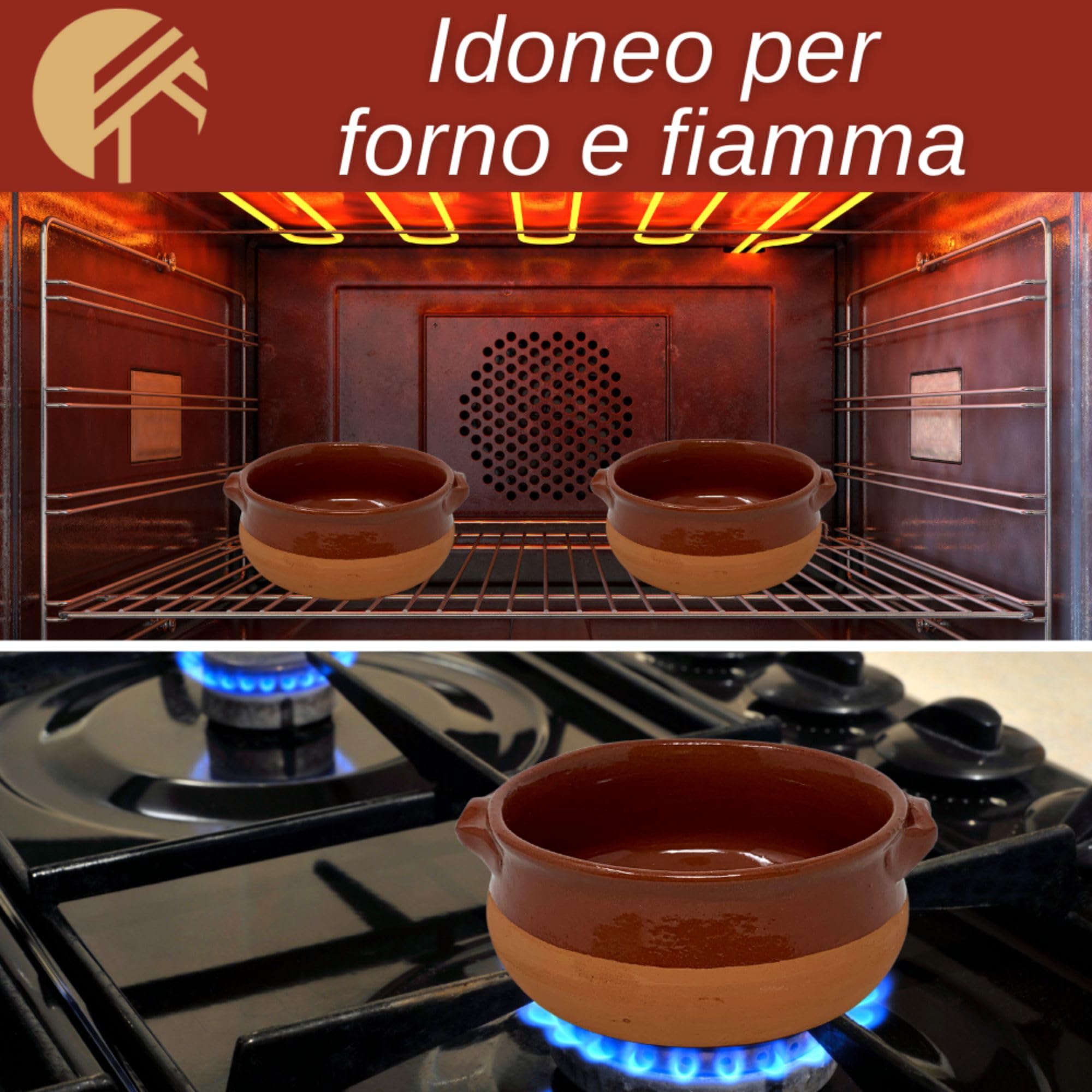 NAMAI - Set da 6 Tegami Terracotta in Terra Rossa, 14 CM Diametro x 5,5 CM Altezza, Adatti in Forno e Gas, Prodotto Artigianale, Made In Italy