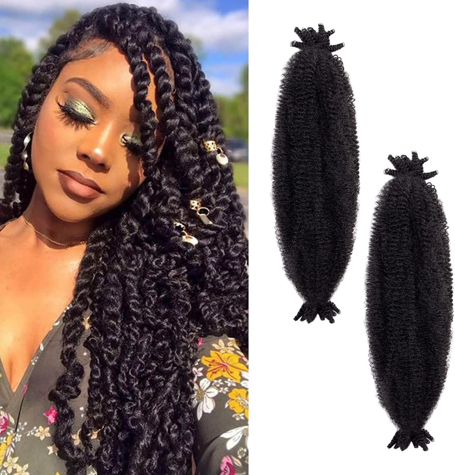 HairroPassion Twist Hair 24 Inch, Soft Locs Crochet Hair, Pre Separated Springy Afro Twist Hair 2 Packs Marley Twist Braiding Hair for Faux Locs Synthetic Hair Extension for Women #1B Natural Black