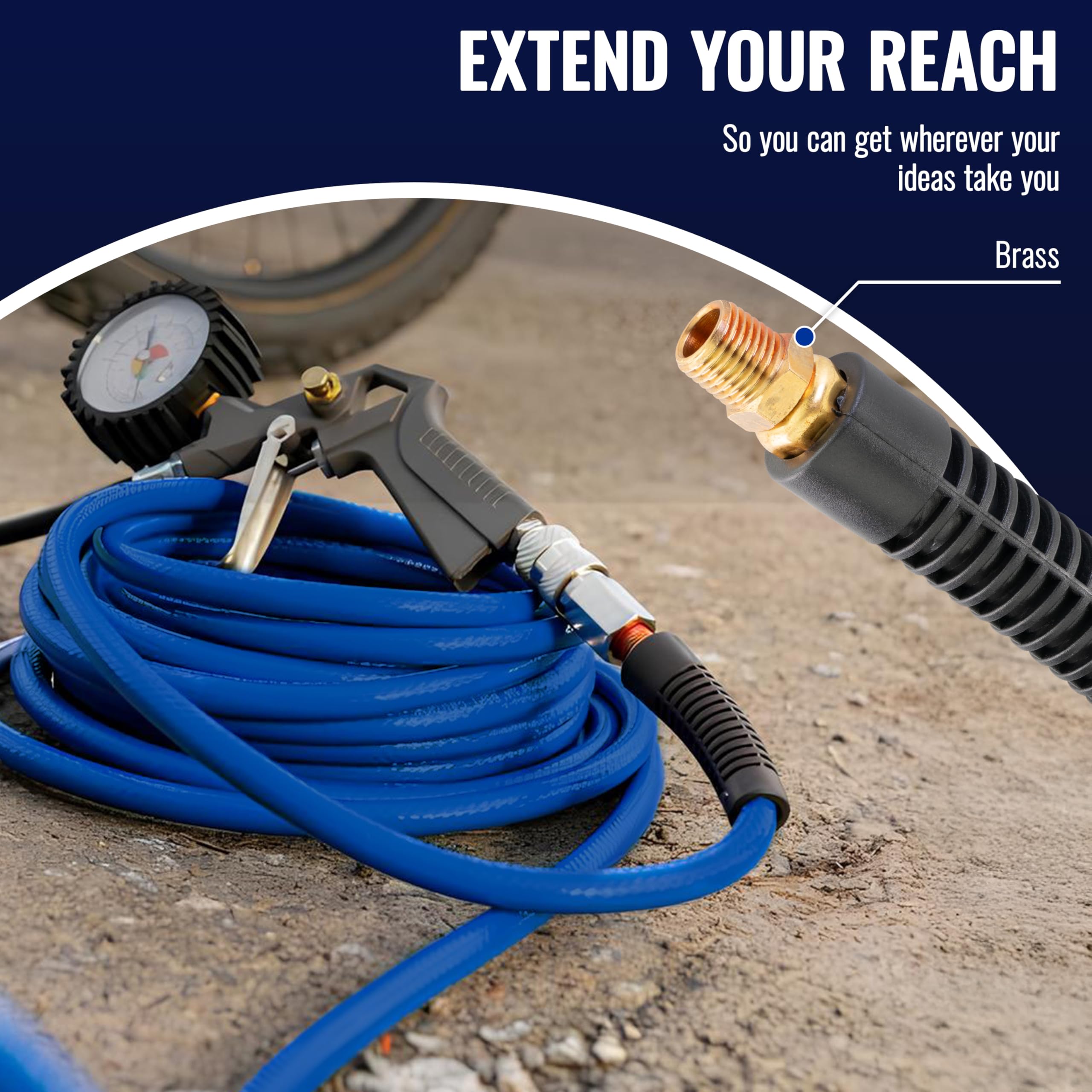 Poppstar PVC Hybrid Air Pressure Hose 5m, ID 9.2mm, Brass Ferrule 1/4" AG, 20 bar, Blue - Image 4