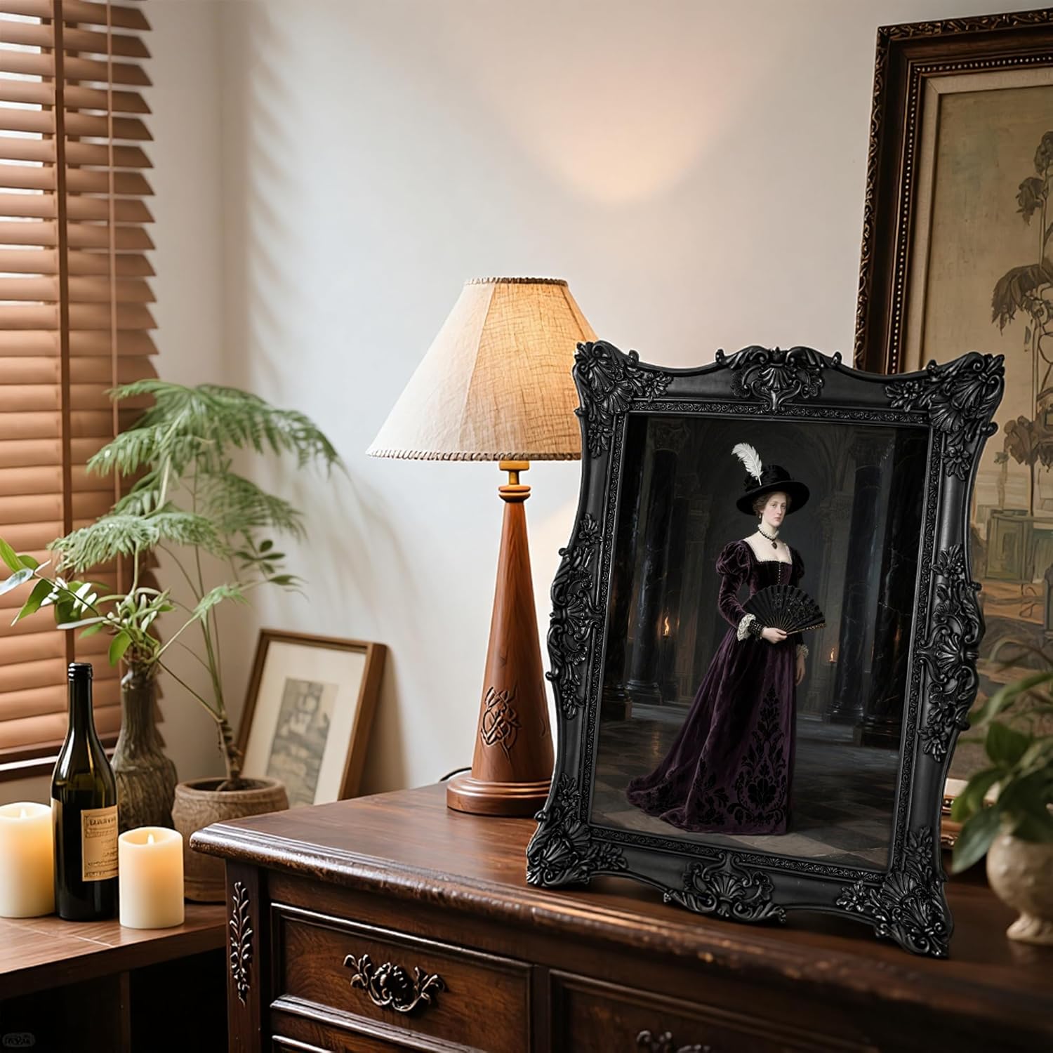 8x10 Picture Frame, Vintage Black Ornate Textured Hand-Crafted Resin Photo Frame with Easel & Hook for Tabletop & Wall Display, Retro Design Home Decor