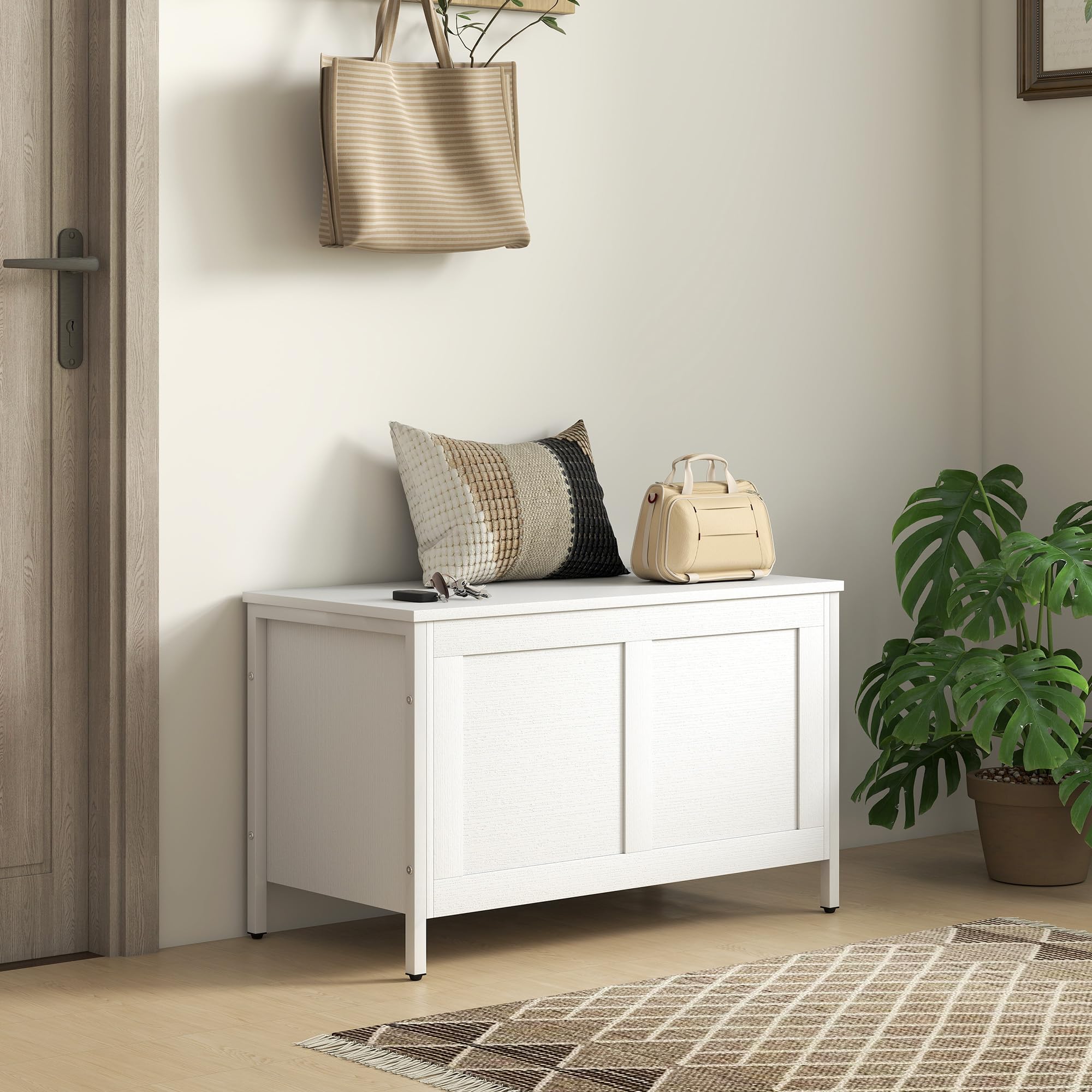 HOMCOM Camera da letto Cassapanca 95 L Panca di stoccaggio con coperchio Cerniera di sicurezza per corridoio Soggiorno 80x40x50 cm Bianco venato