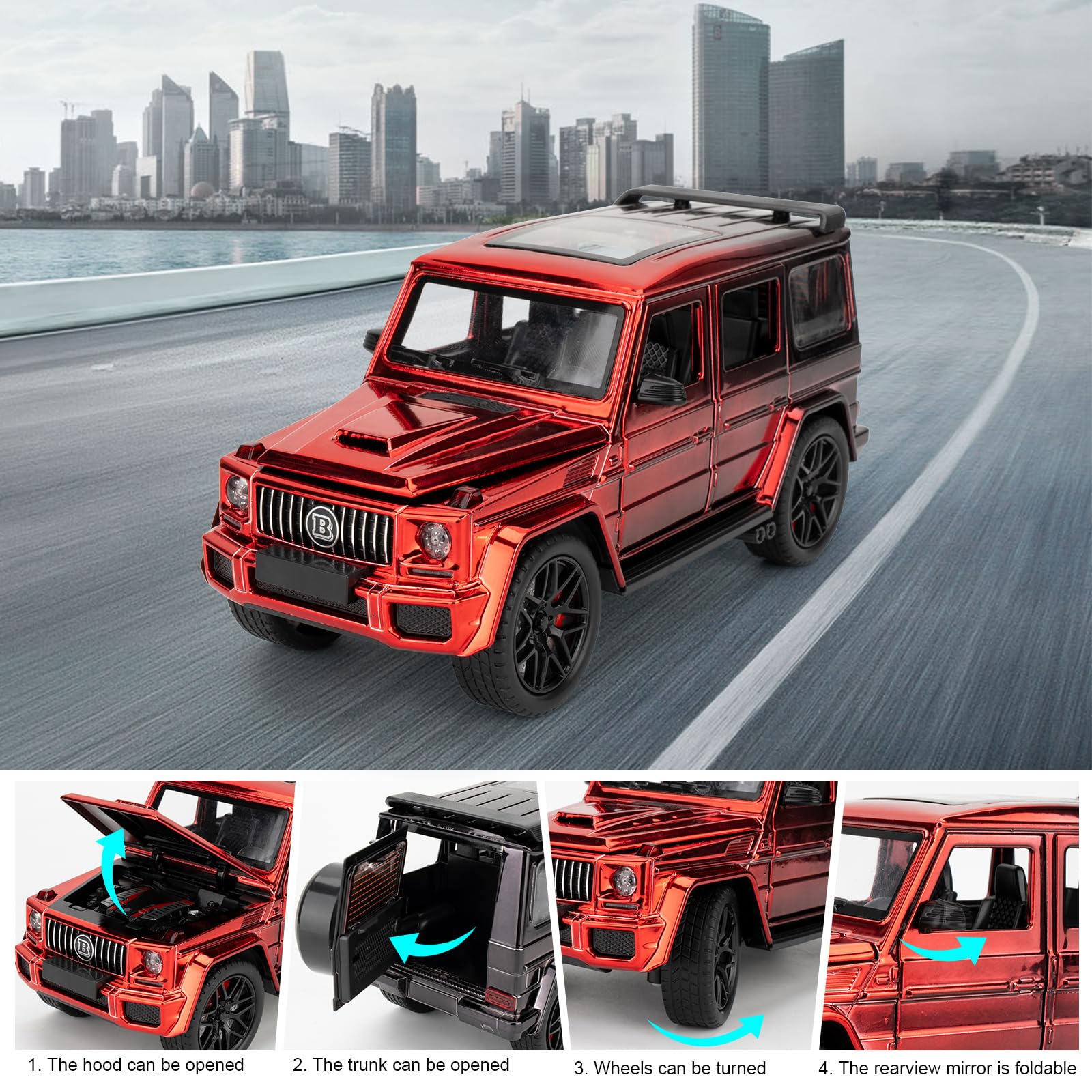1:24 G63 Pull Back Alloy Car Model, Coche de Juguete con Efectos de Sonido y luz, Modelo de Alto Rendimiento, vehículo de Juguete Regalo para niños y niñas a Partir de 3 años (Rojo