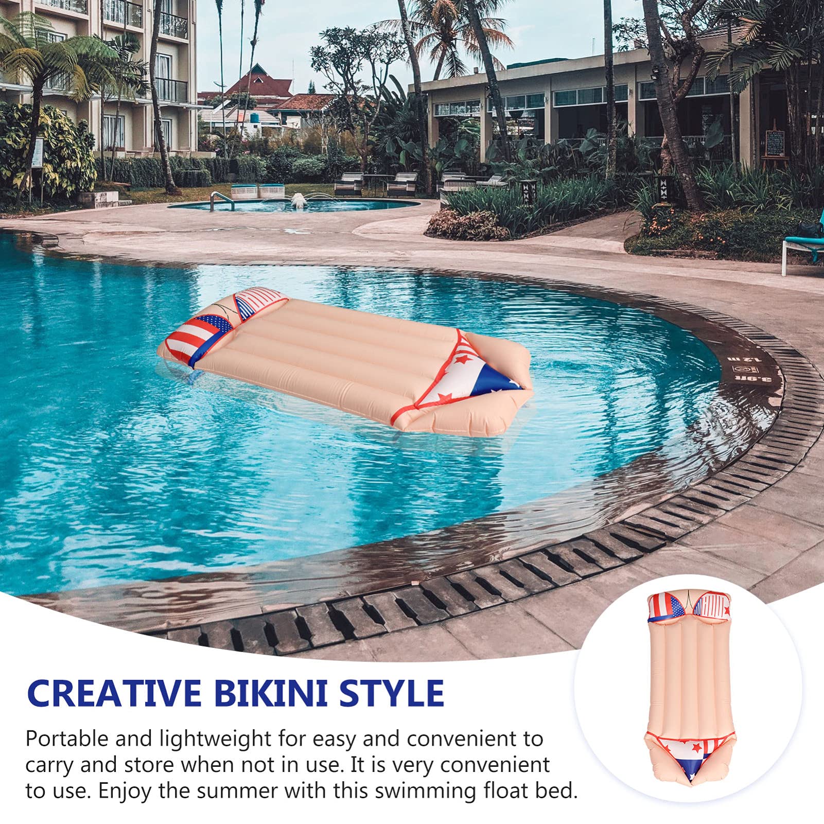 Kisangel Cama Flotante Inflable para Natación Colchoneta Flotante Patrón de Bikini Cojín de Natación para Adultos Piscina o Playa