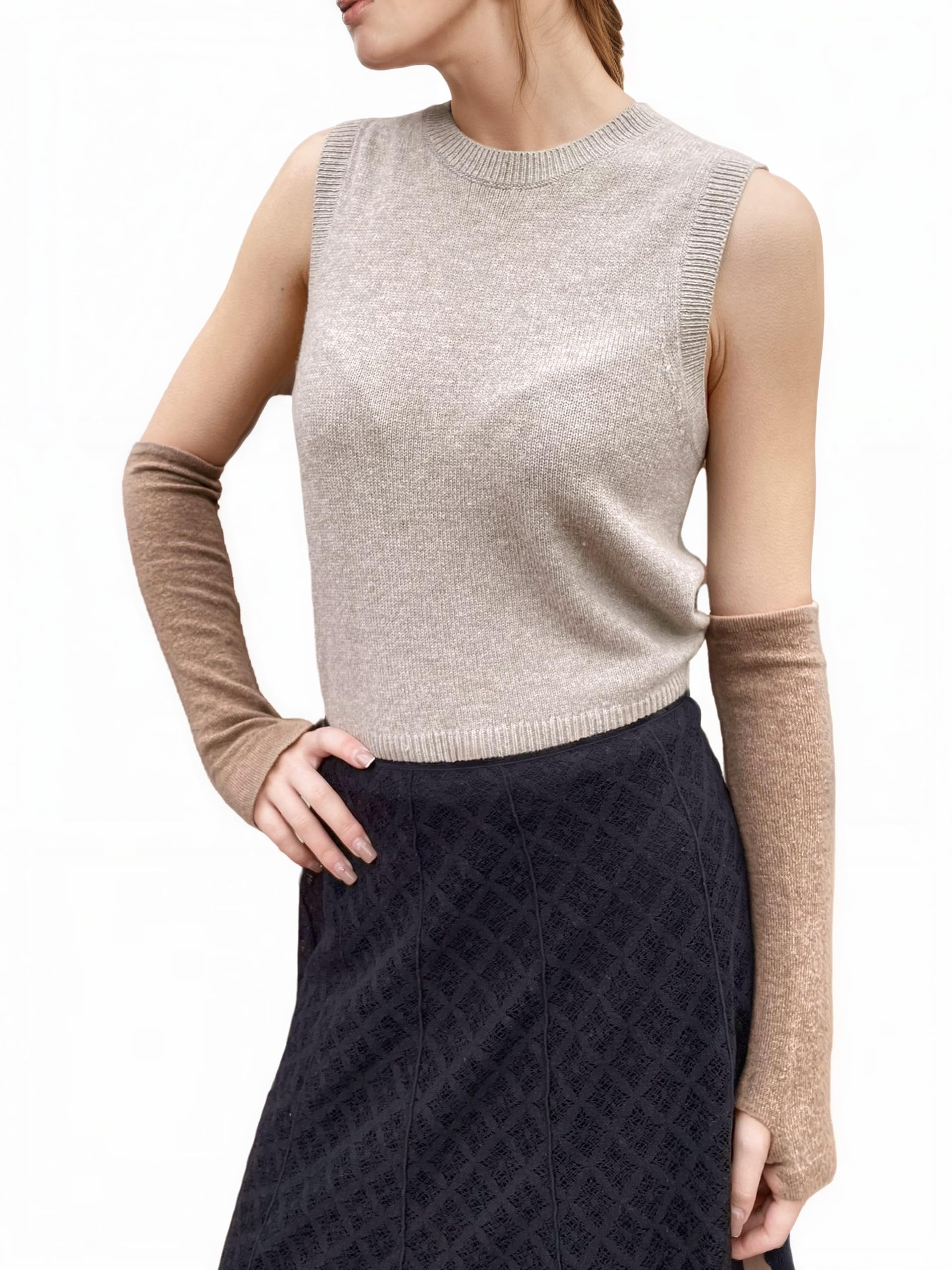 Donna 100% Cachemire Lana Manicotti Scaldabraccia Guanti Lunghi Mezze Dita Cashmere