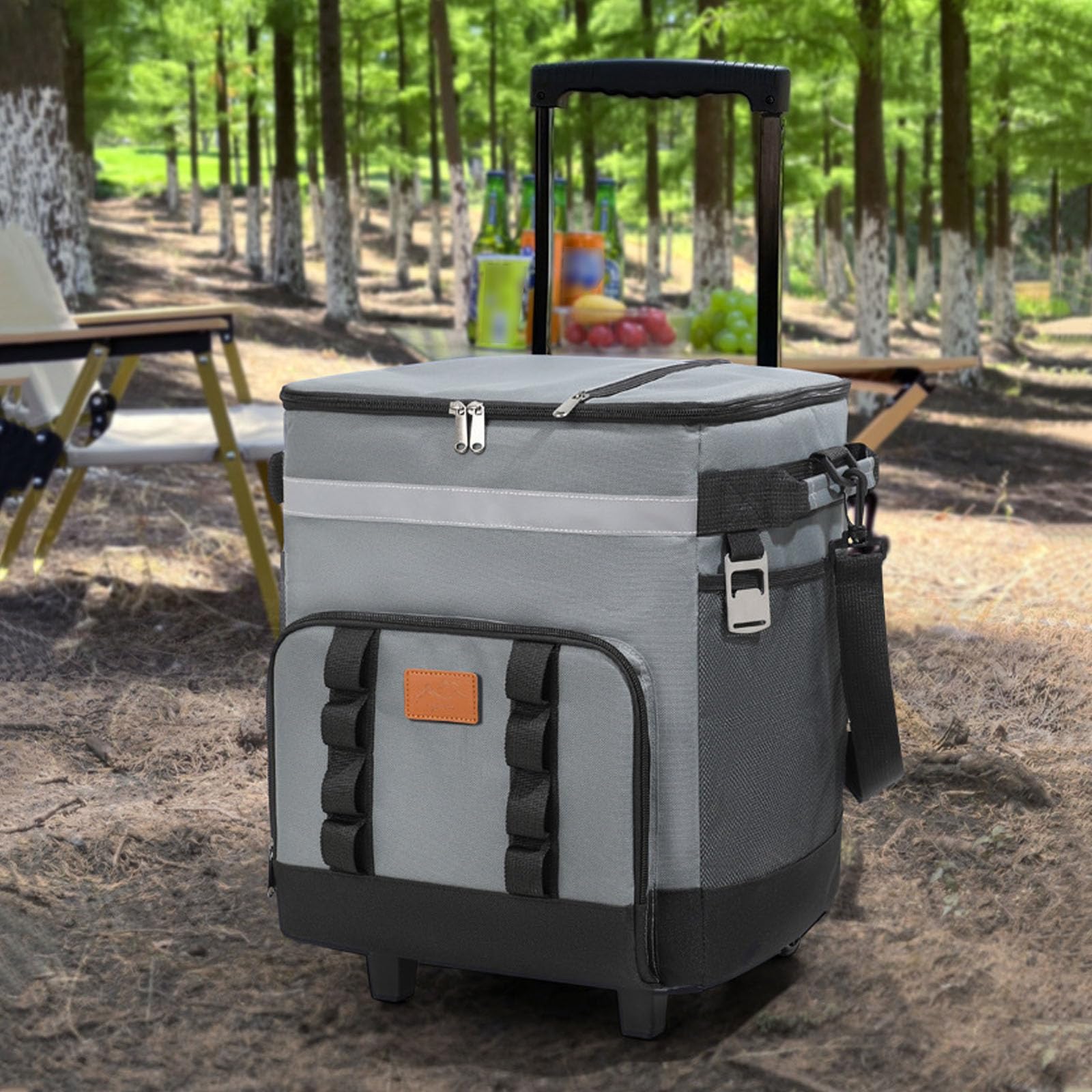 Bolsa Térmica Grande con Ruedas Y Asa Retráctil, Aislante Suave Y Térmica, A Prueba De Fugas, Ideal para Viajes, Barbacoas, Picnics En Coche Y Pesca (Capacidad De 35 L).,Grey