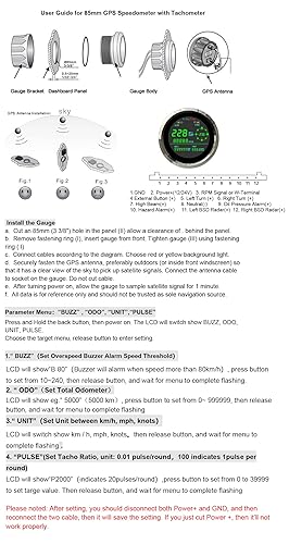 Miniatura 6 de ELING Velocímetro GPS digital para motocicleta de 3-38 pulgadas, 299 Kmh MPH nudos con tacómetro de 19999 RPM con alarma, tipo universal para