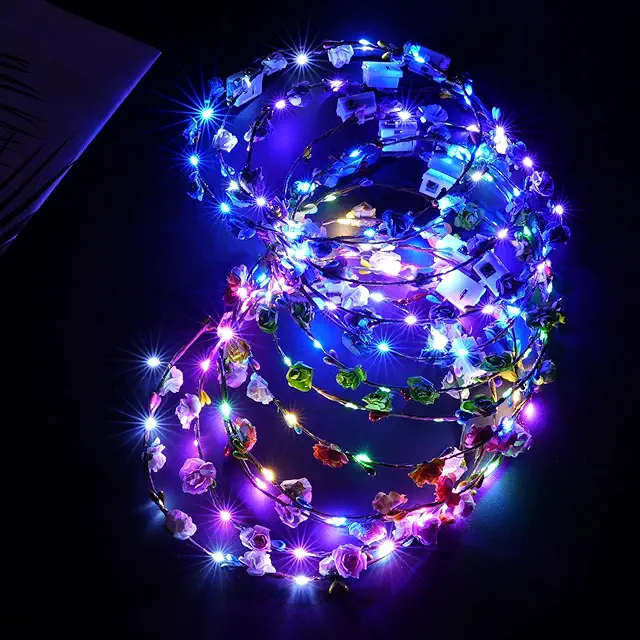 LED Blumenkranz Stirnband - Haarschmuck für Damen & Kinder mit 3 Beleuchtungsmodi