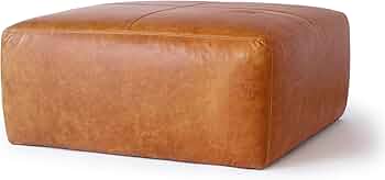 POLY & BARK Sequoia Ottoman in Full-Grain Pure-Aniline Italian Tanned Leather in Cognac Tan