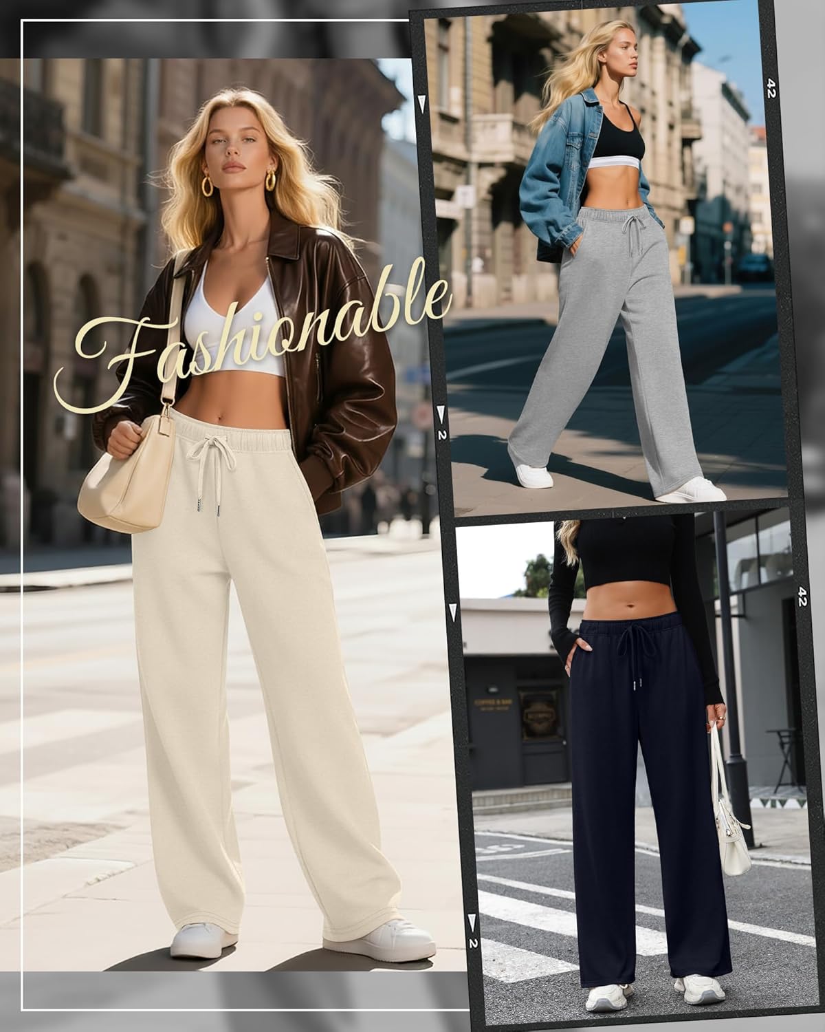 4 Pack Women's Wide Leg Sweatpants Drawstring Lounge Joggers for Women Straight Pants Elastic Waist with Pockets - Image 2