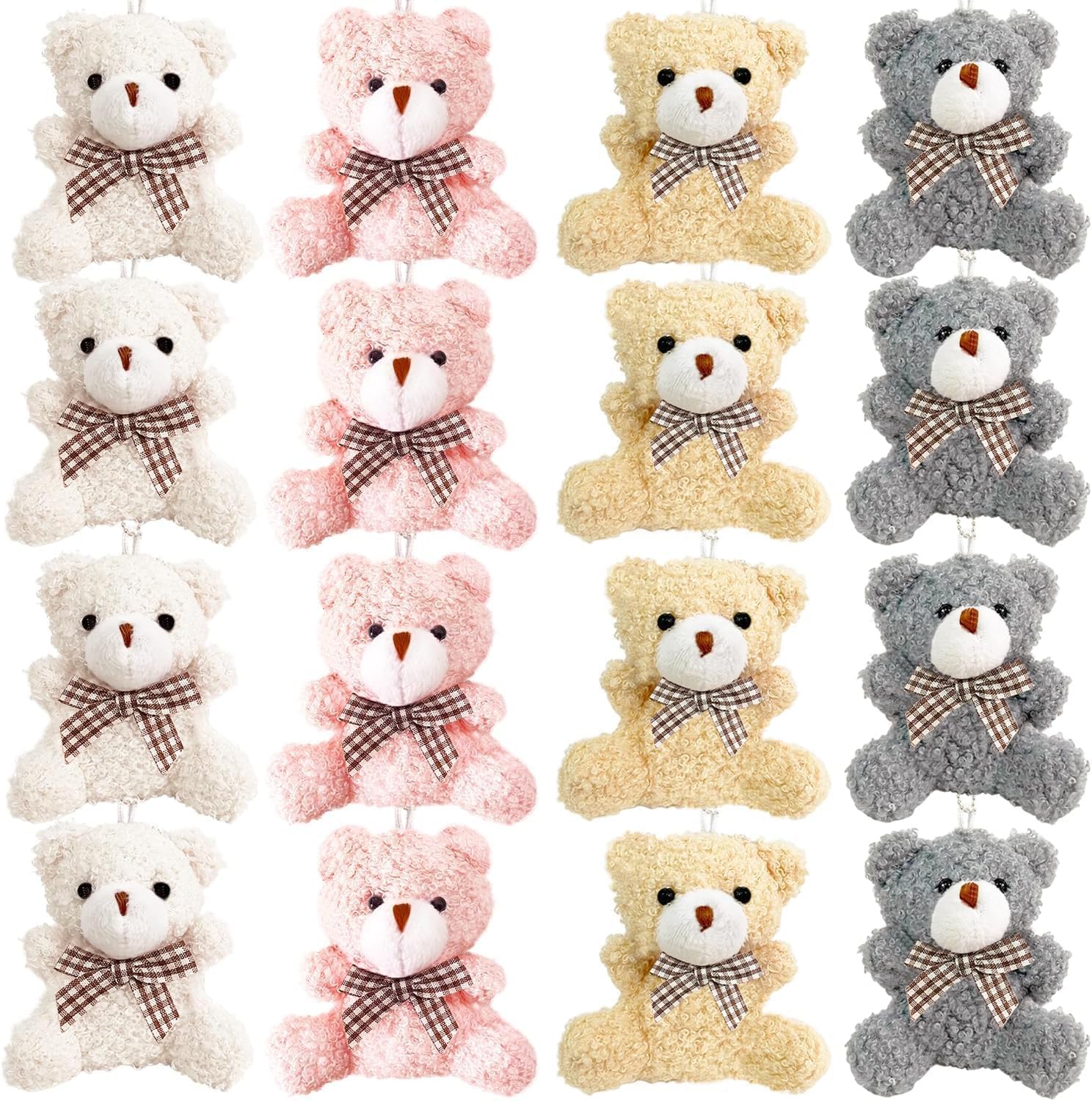 16 Packs Plush Bears Keychain,Cute Mini Bear Toy Keyring Pendant,Soft Teddy Bear Backpack Charms for DIY Keychain Craft Birthday Gifts Party Favors Supplies