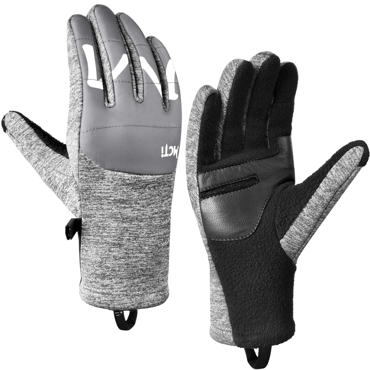 Photo 1 of MCTi Winter Gloves Touchscreen Warm Fleece Lining Goatskin Leather Palm for Men Women Running Cycling Grey Men SIZE MEDIUM