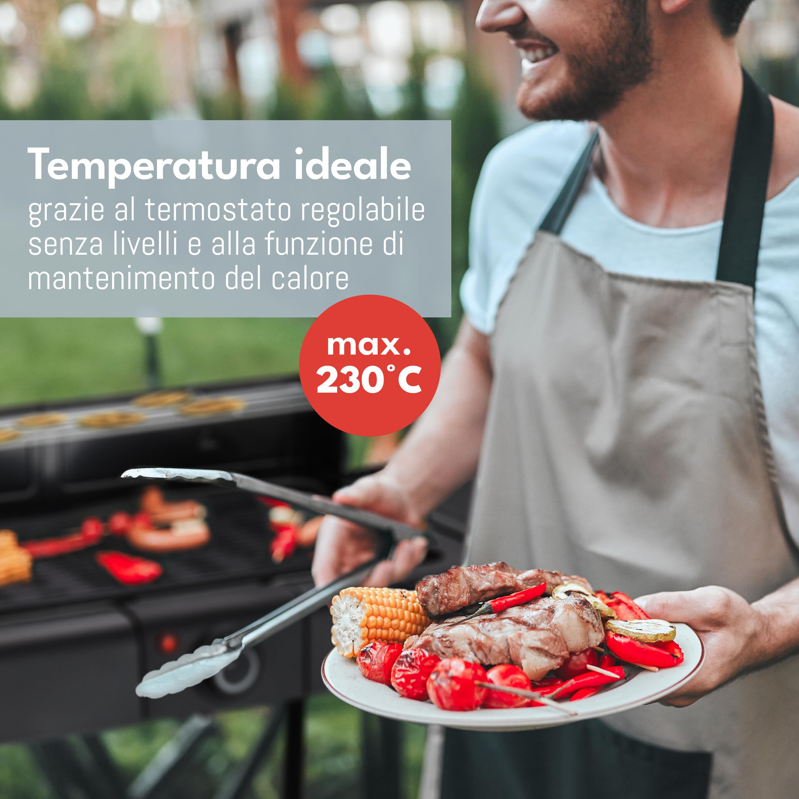 LEBENLANG 2in1 Griglia Elettrica Barbecue Elettrico - Incluso supporto & pinze per grigliare I Grill Elettrico Barbecue Elettrico da Esterno I BBQ Grande con Piedi da Balcone Graticola Arrosticini XXL
