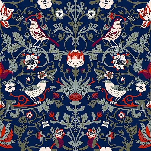 VEELIKE Papel tapiz floral vintage de damasco azul marino, 17.7 x 118 pulgadas, papel tapiz autoadhesivo extraíble, papel de contacto azul para