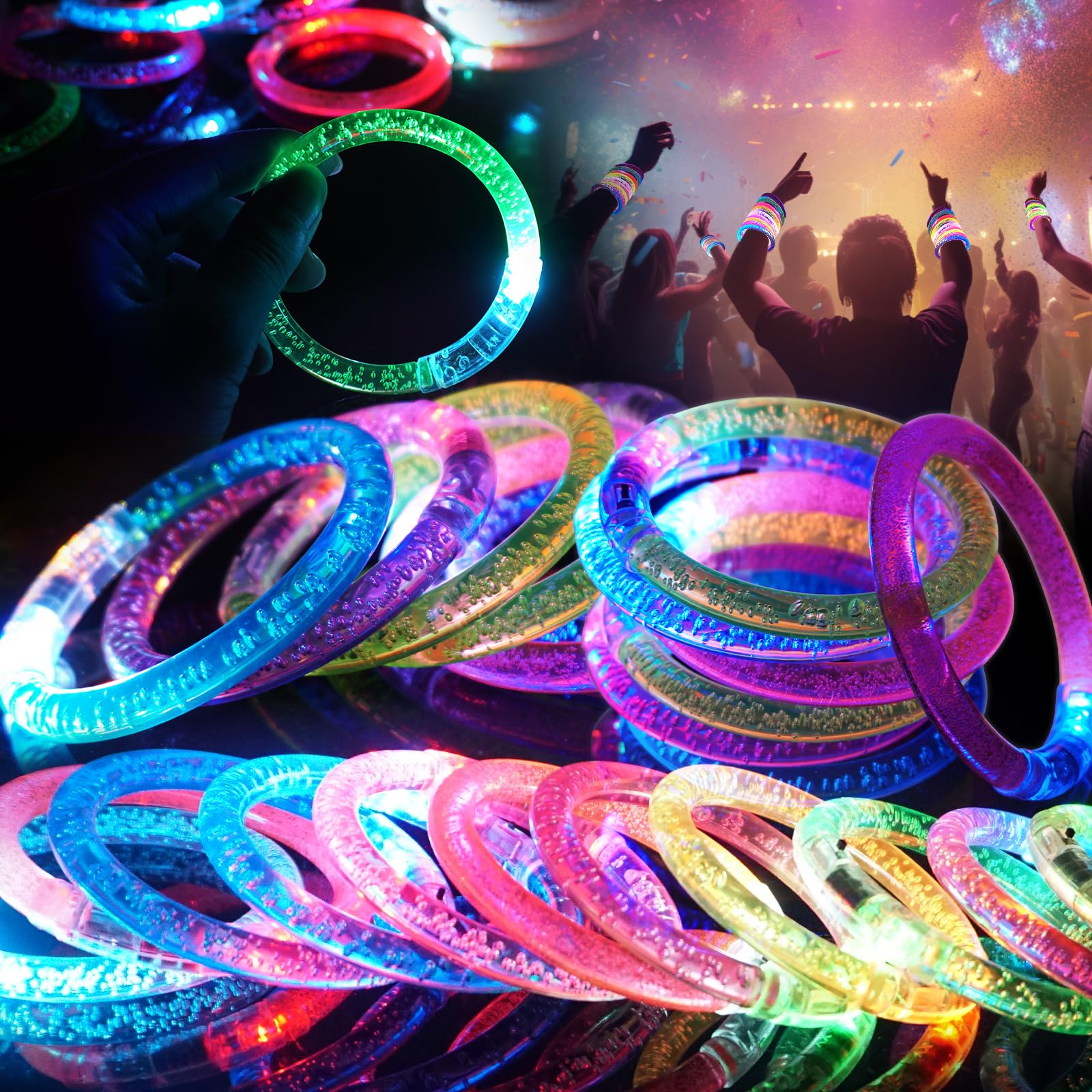 12 Pack LED Light Up Bracelets, Glow in the Dark Party Supplies, 6 Color Glow Sticks Bracelets for Kids/Adults Glow Party Favors, Birthday, Concert,Goodie Bag Fillers, New Year, Rave