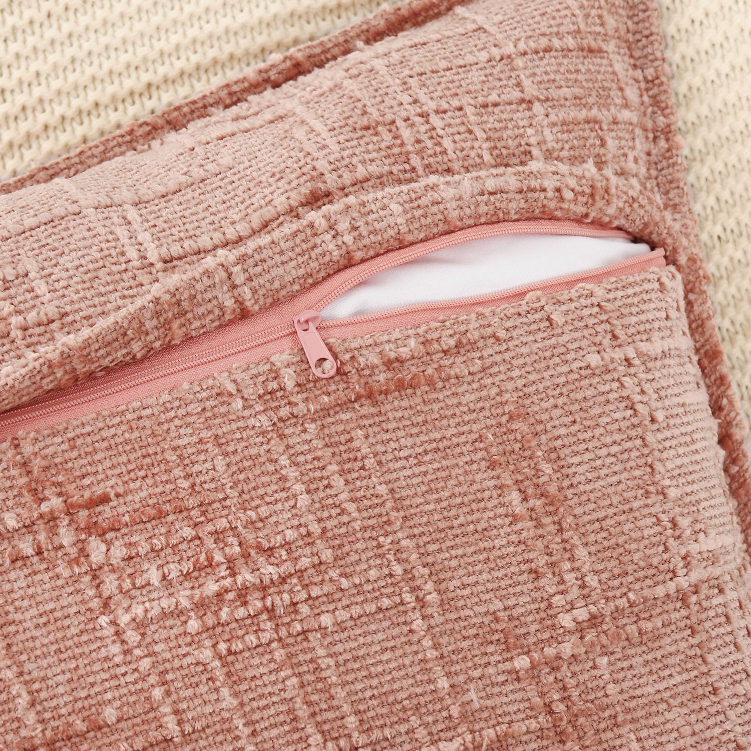 Madizz Decorative Chenille Cushion Covers 45x45 cm Pink Pack of 2 Throw Pillows for Couch Sofa Boho Accent Pillow Cases for Bed Cushion for Bedroom Living Room Modern Home Decor - Image 3