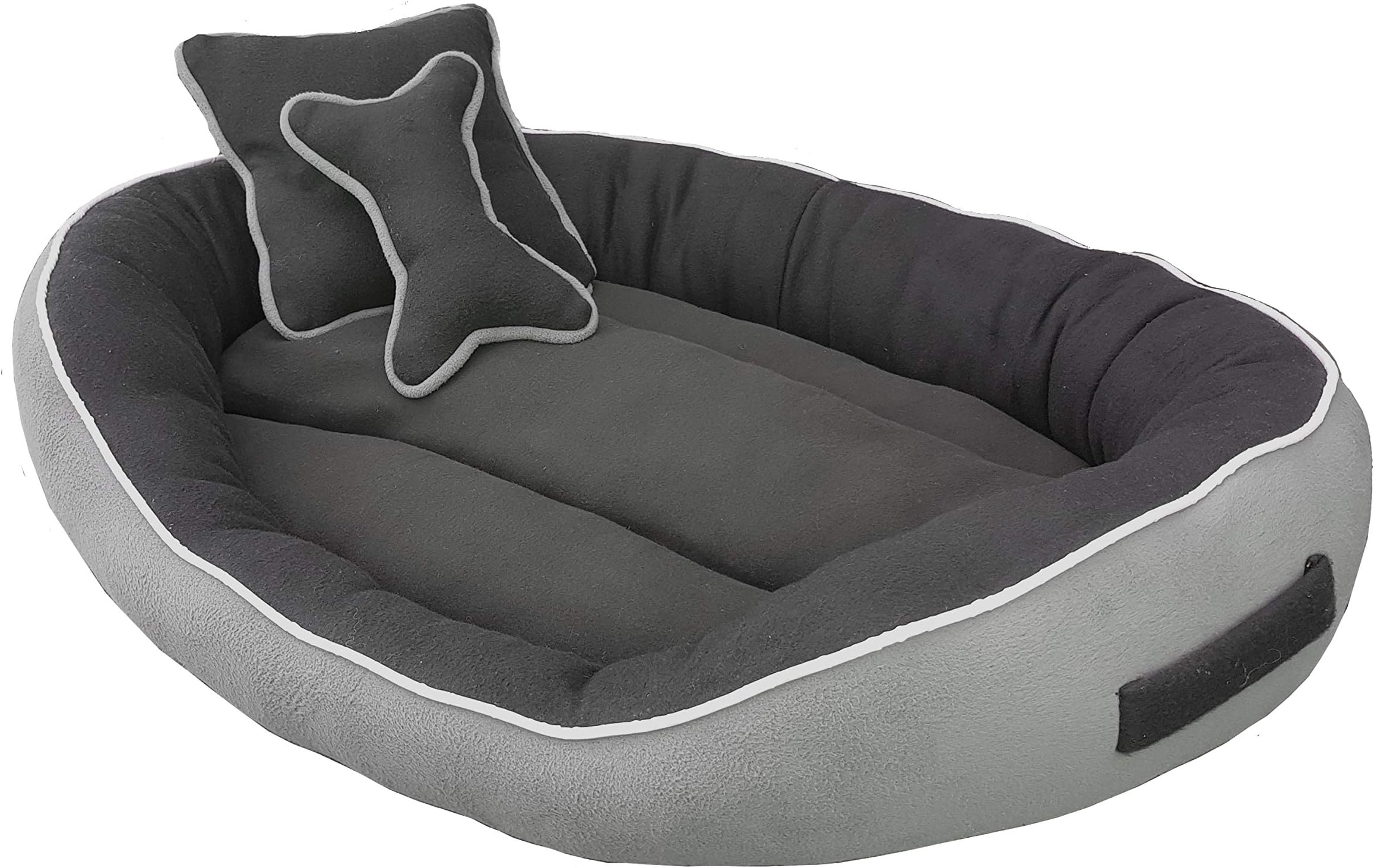 PETSHUB Elite Dog Bed & Cat Bed Ultra Soft Grey & Black Reversible with 2 Extra Pillows (Export Quality)-Extra Small