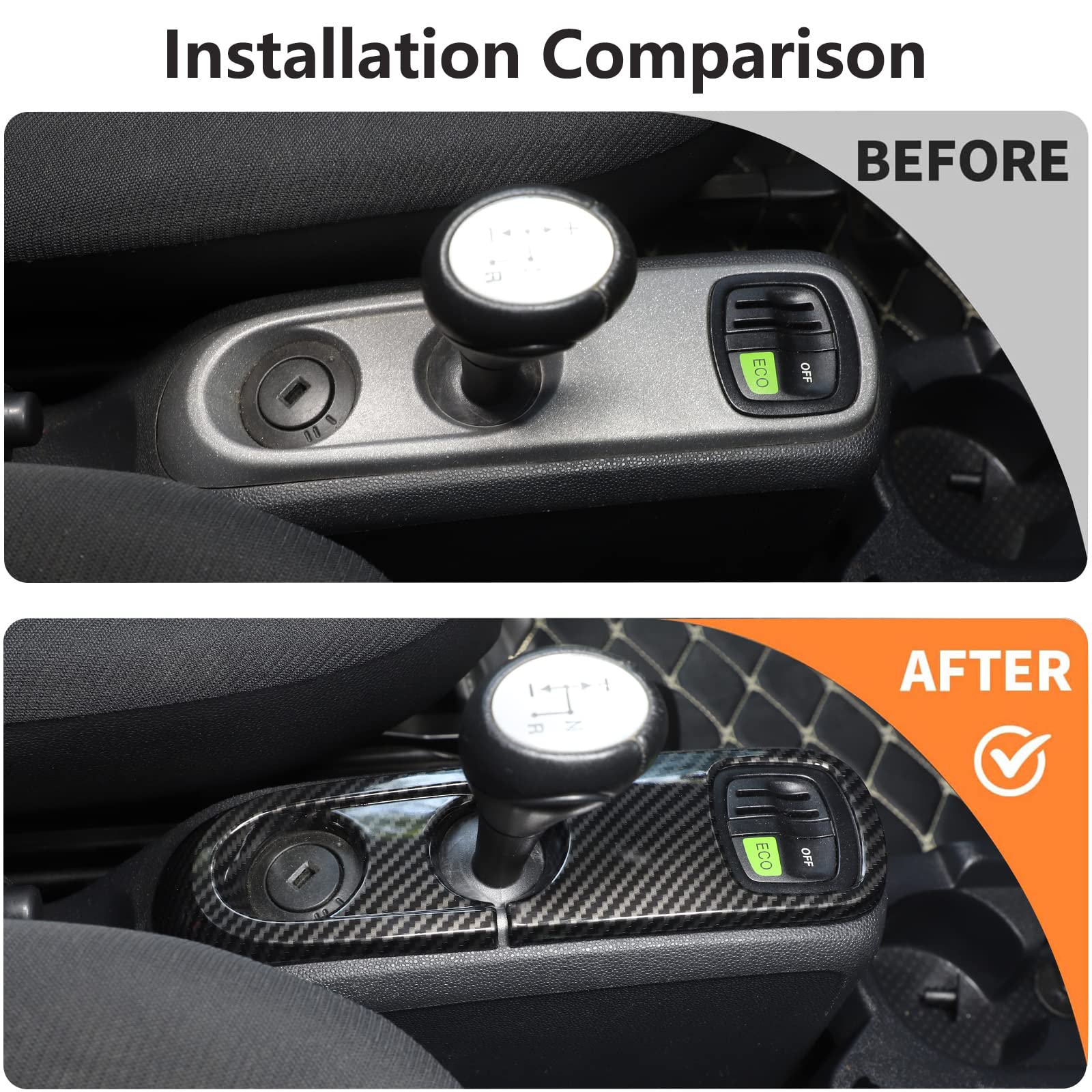 ABS in plastica auto Console centrale Pannello di controllo Telaio Copertura per Mercedes-Benz Smart 451 Fortwo 2009–2015 LHD (fibra di carbonio)