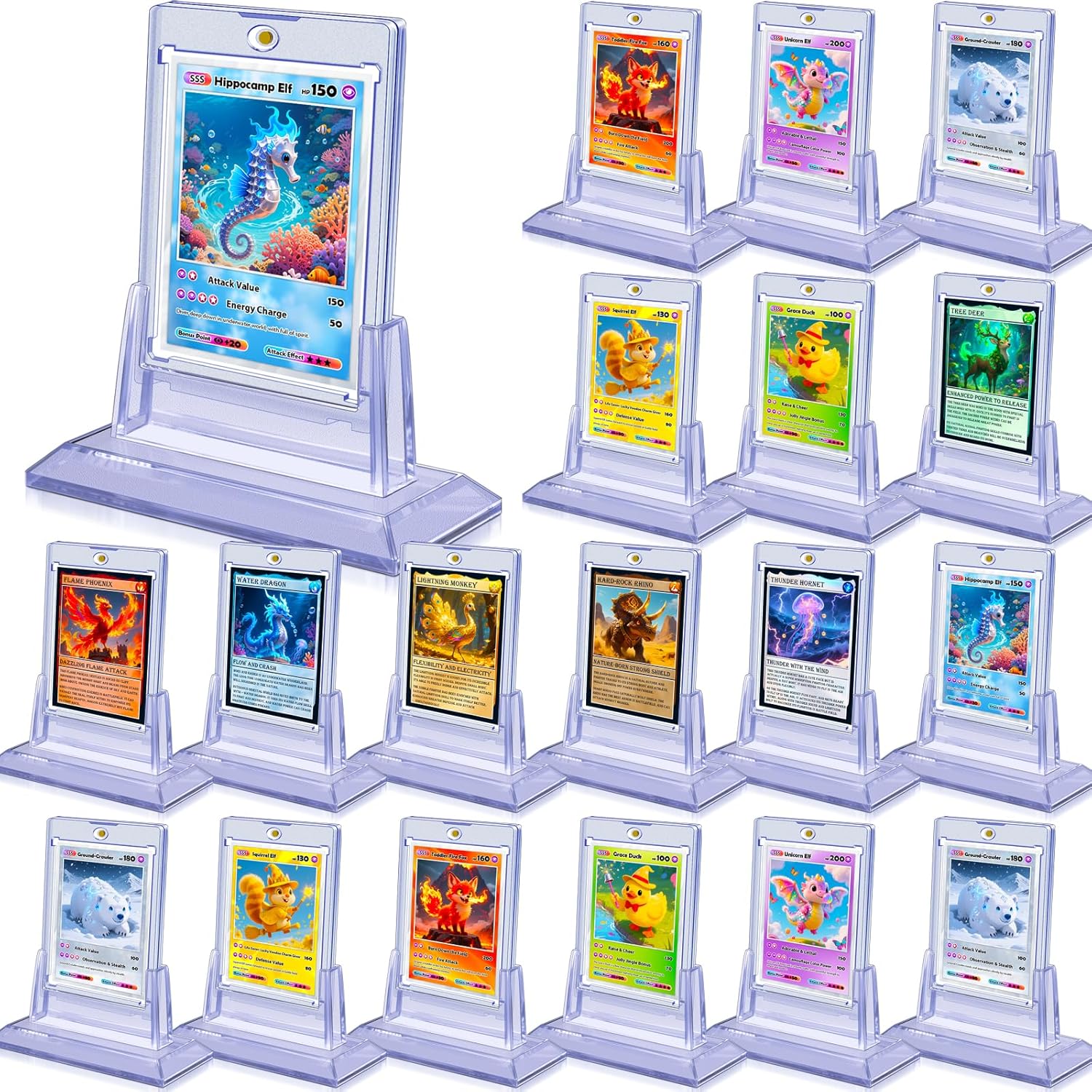 24Pcs Magnetic Card Holders for Trading Card, Baseball Card Protectors with 24 Stands, 35pt Acrylic Hard Card Sleeves Case for Sports Cards, Game Cards, Standard Cards Storage and Display
