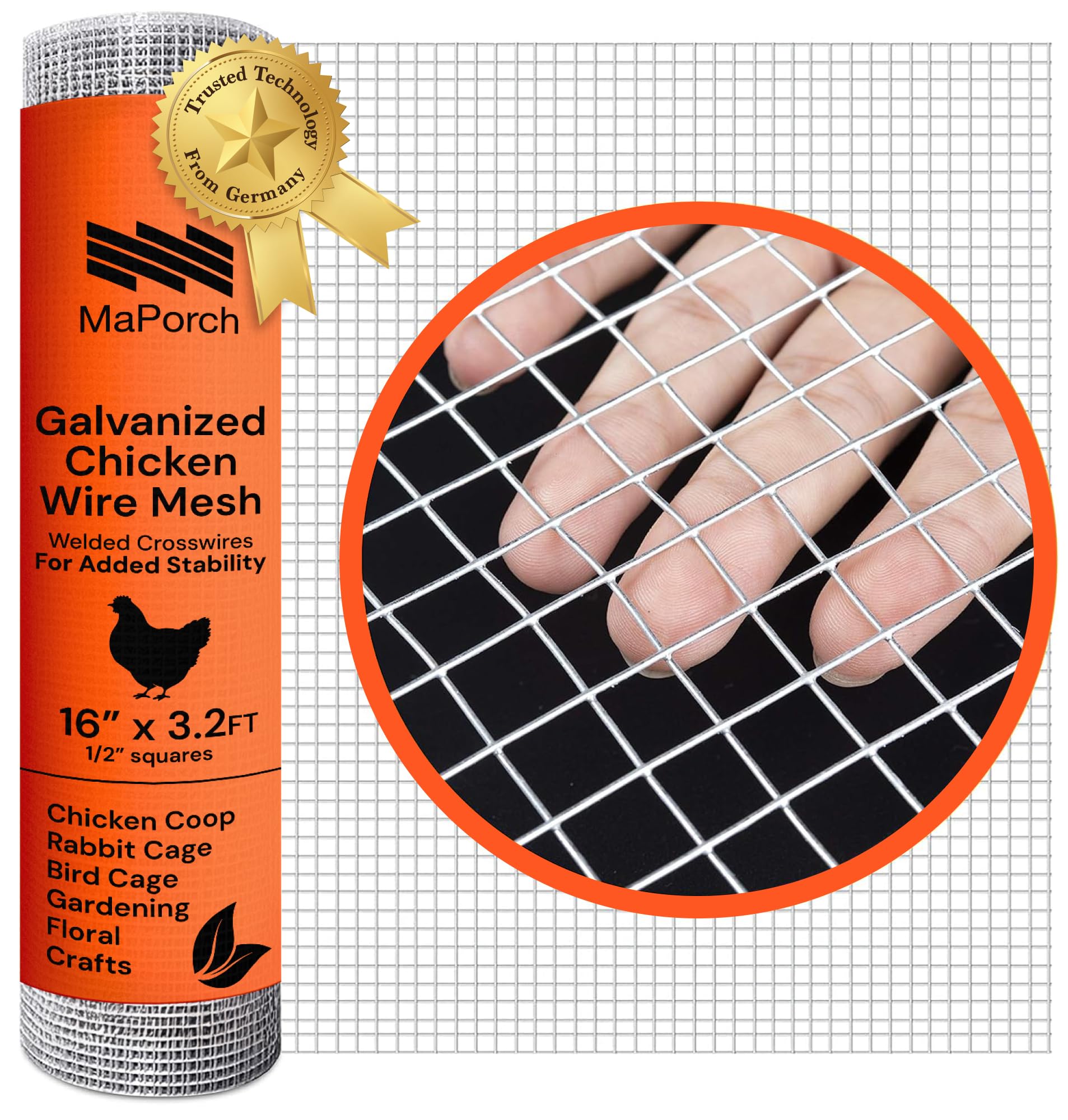 MaPorch Hardware Cloth - 15.7 x 39.3 in, Silver, Garden - Rust-Resistant Galvanized Wire Mesh & Welded Wire Fencing for Poultry Netting, Rabbit Fence & Garden Trellis Support