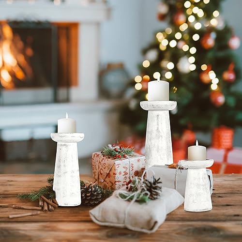 Miniatura 5 de Juego de 3 portavelas de pilar de madera hecho a mano, ideal para velas LED y pilares, regalo para bodas, Navidad, fiestas, hogar, spa, reiki,