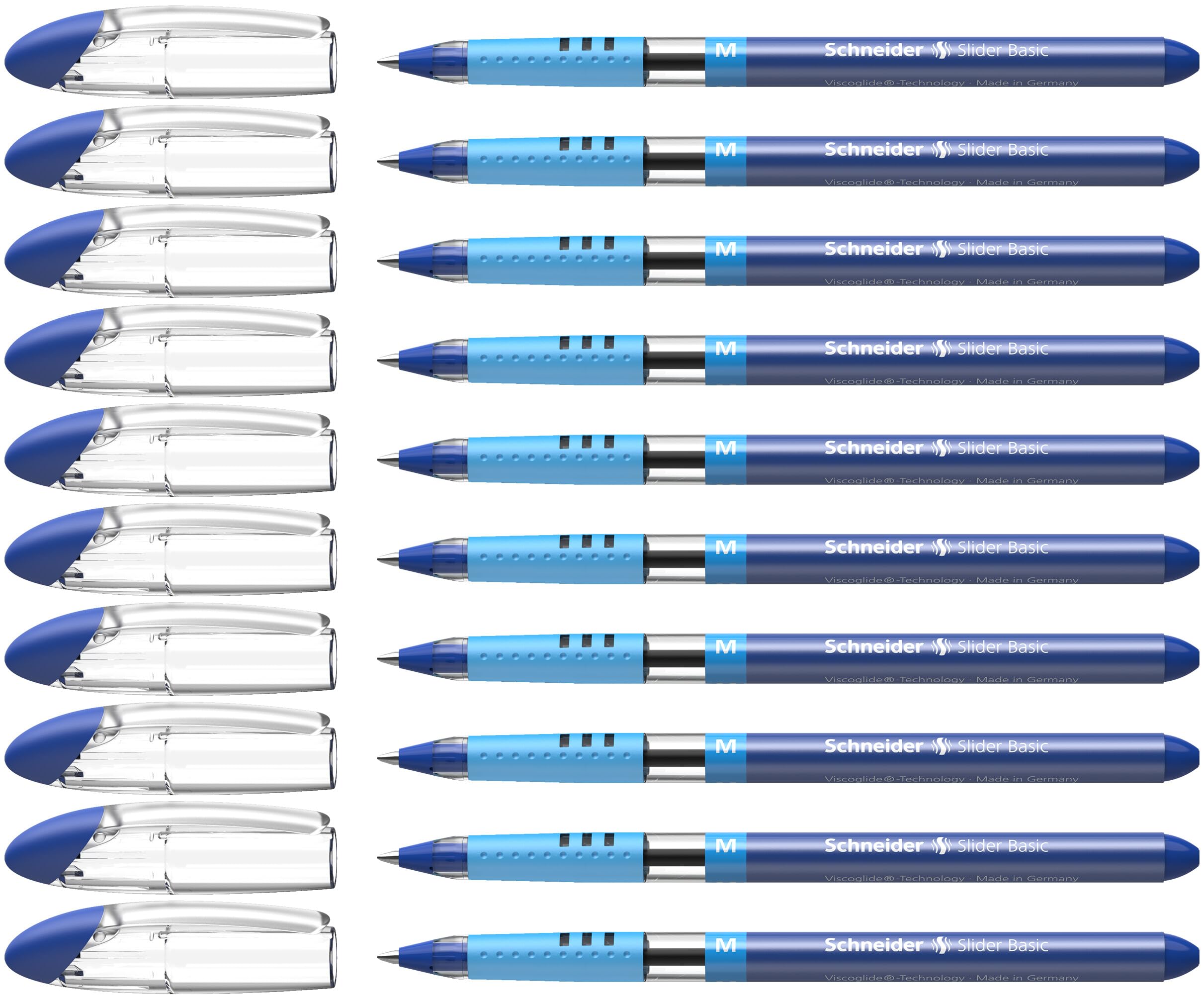 Slider Basic M (Medium) Ballpoint Pen, 1.0 mm, Transparent Barrel, Blue Ink, Box of 10 Pens (151103)