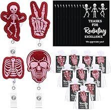 Geyoga 10 Sets Xray Badge Reels Radiology Rad Tech Gifts Bulk Retractable Funny Skeleton ID Holder Clips with Cards Organza Bags Nurse Doctor Nursing Student (Pink)