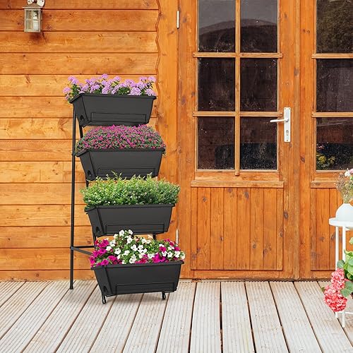 Miniatura 6 de OYEAL Jardinera elevada vertical de 4 niveles para interior y exterior, maceta elevada con patas, maceta elevada de hierbas para flores, verduras,