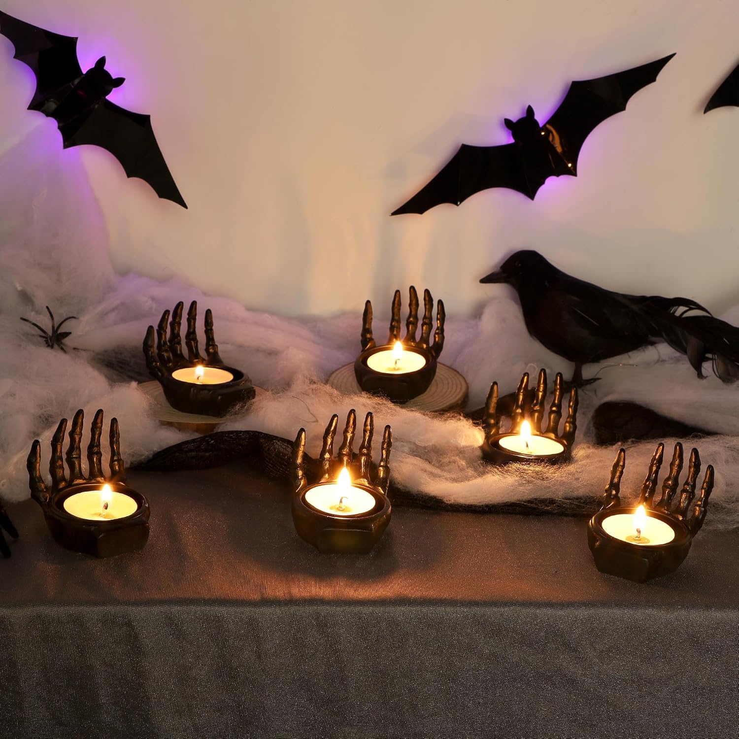 FORUP 6 Pack Skeleton Hand Tea Light Candle Holders, Halloween Candle Holder, Halloween Home Table Decoration, Black image 3