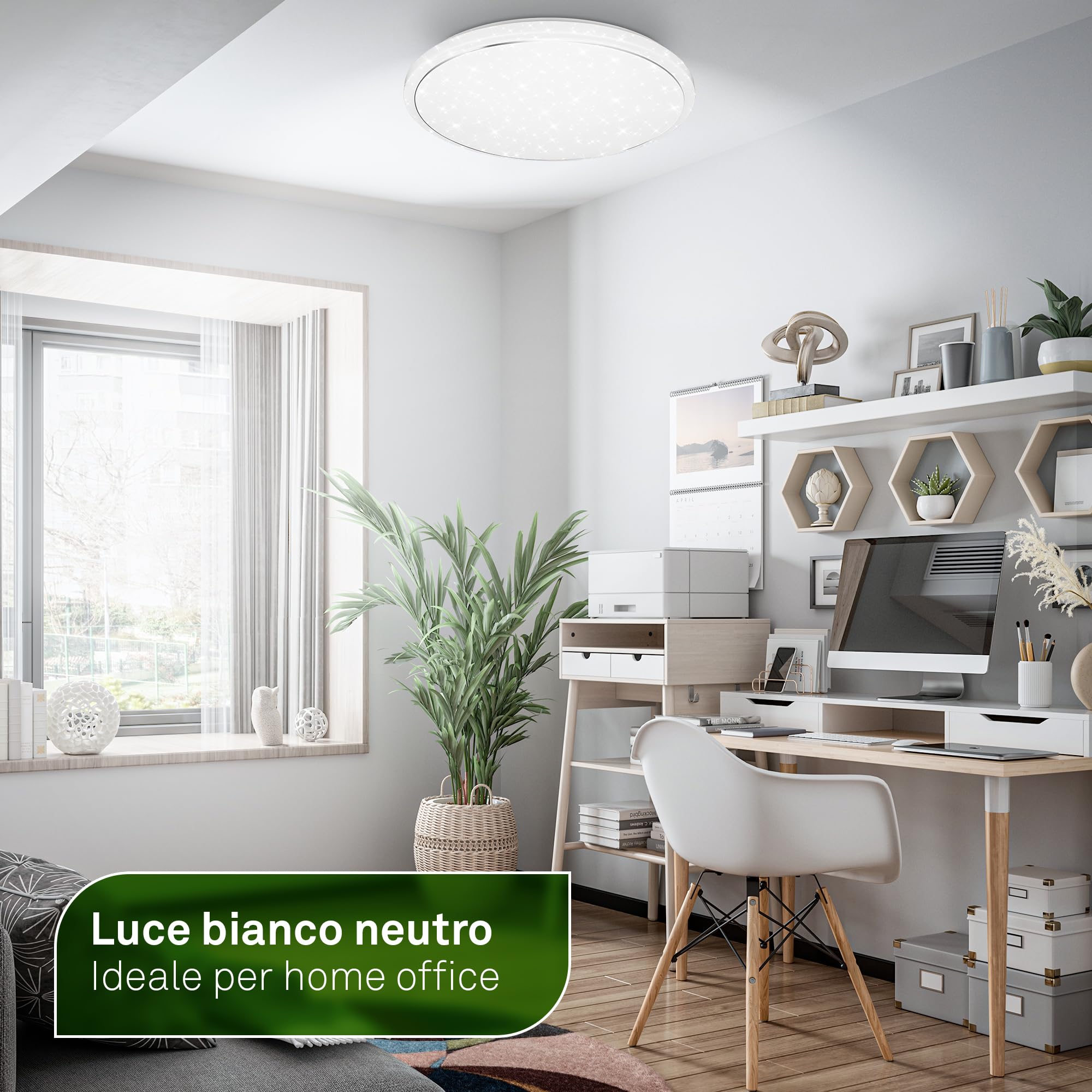 BRILONER - Plafoniera LED con telecomando, CEE A sorgente luminosa, dimmerabile, luce notturna, da bianco caldo a bianco freddo, lampada soffitto, plafoniera soffitto, lampadario, 48 x 8 cm, bianco
