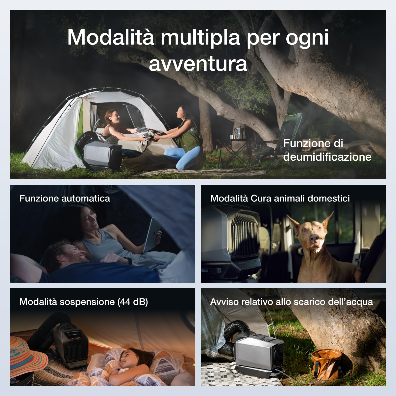 Climatizzatore portatile EcoFlow WAVE 3 con batteria aggiuntiva 1024 Wh, raffreddamento 1800 W, riscaldamento 2000 W, autonomia di 8 ore, controllo tramite app, ideale per campeggio, tende, camper