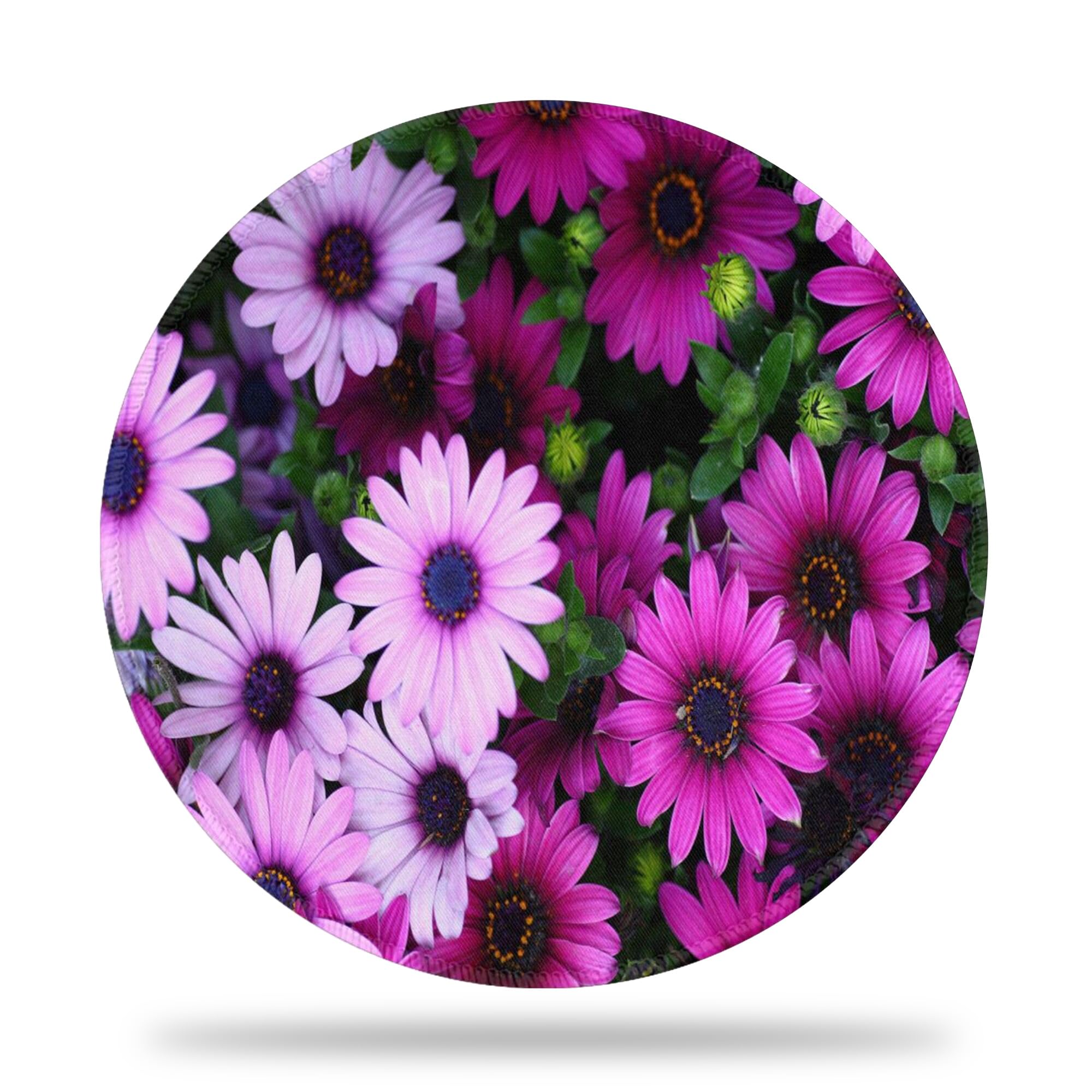 Desk Mat with Pink Daisy Flowers and Purple Chrysanthemum Flowers - Gaming Mouse Pad with Non-Slip Base and Stitched Edge - 8.8" Computer Keyboard Mat