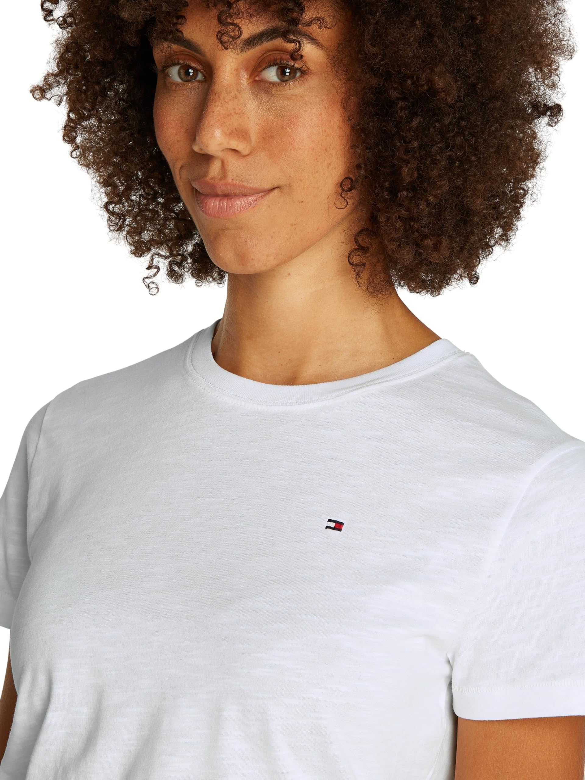 Tommy Hilfiger Donna T-Shirt Maniche Corte Slim con Scollo Rotondo