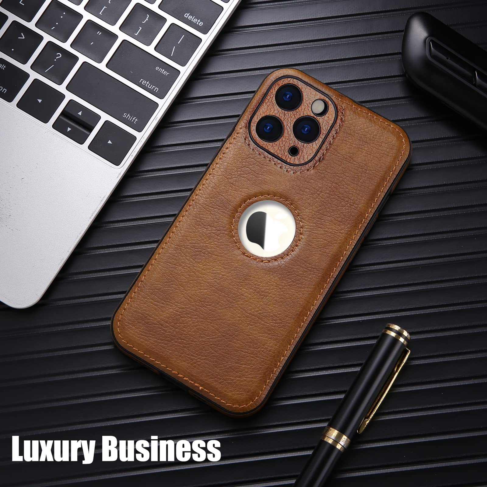 Custodia In Pelle PU Di Lusso Per IPhone 11 Pro Max - Marrone, Ultra Sottile Con Finestra Sul Logo, Antiscivolo, Supporto Ricarica Wireless - 4