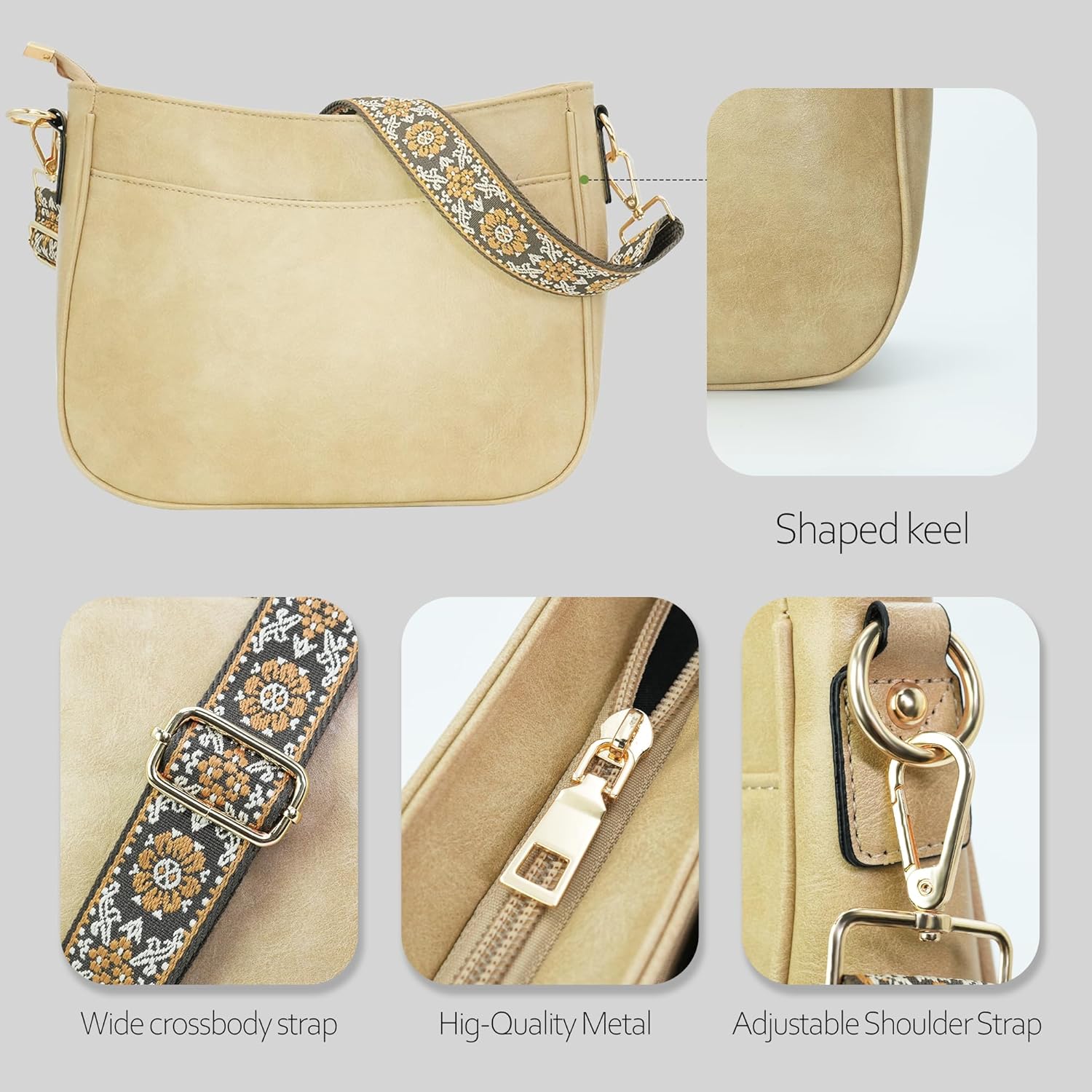 Crossbody Bag for Women Bohemian Vintage Stylish Purse Vegan Leather Shoulder Bag with Adjustable Wide Strap - Image 4