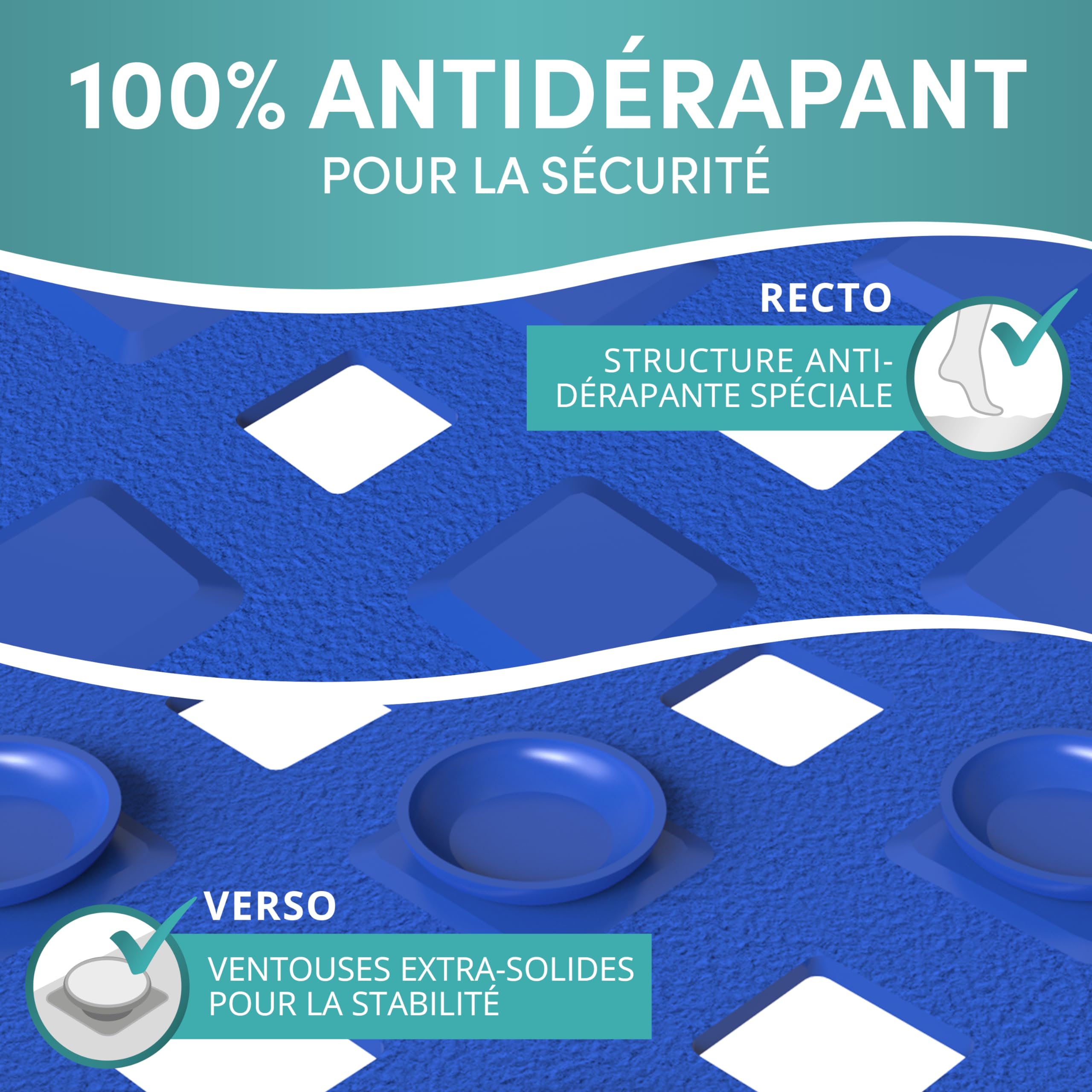 Sécurité Douche Tapis De Douche Antidérapant Engelbach 53x53cm - Avec Crochets, Sans BPA, Lavable Machine | Sécurité Salle De Bain Tapis Salle Bain PVC
